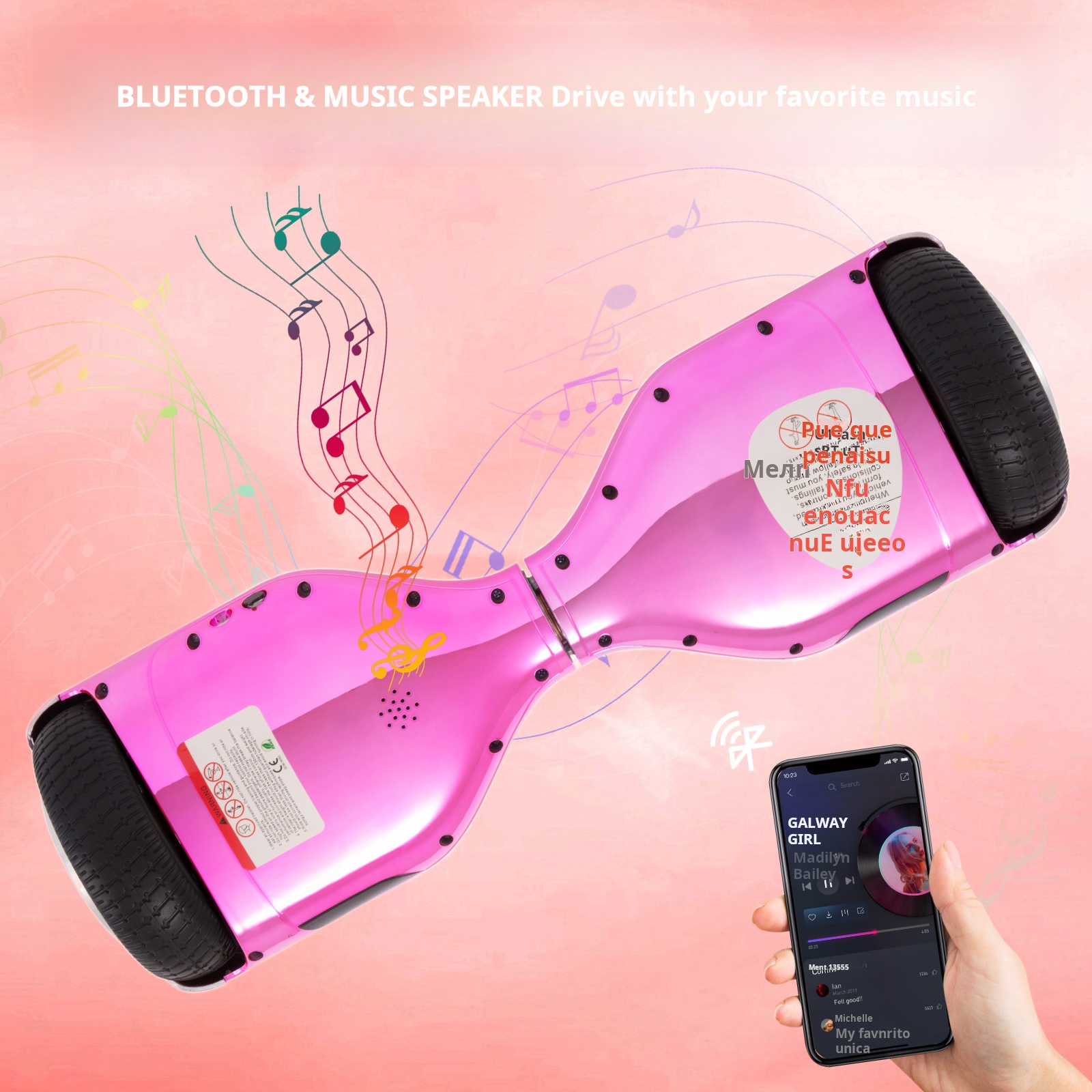 Hoverboards New 6.5" pink hoverboard with Bluetooth music speaker and LED light – 500W 12km/h
