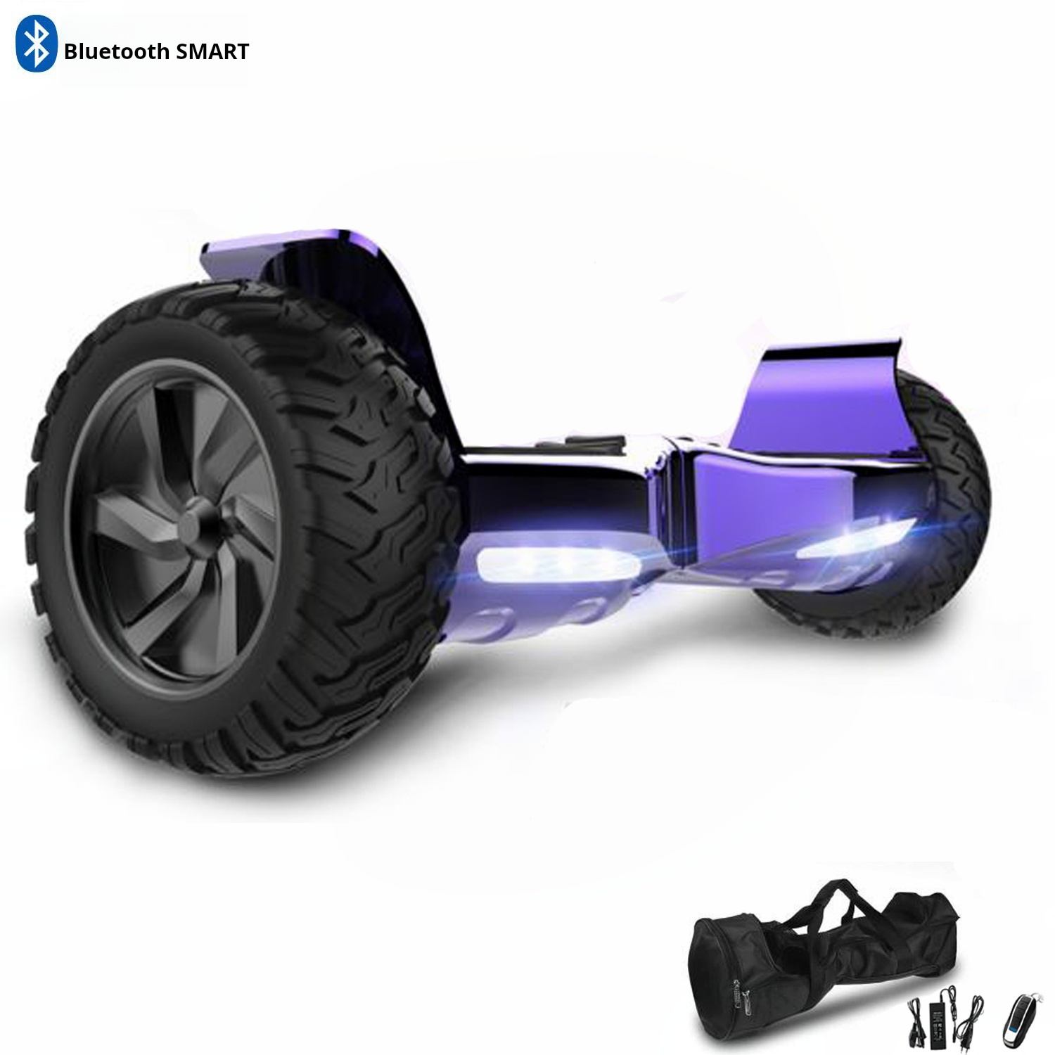 8.5" purple off-road hoverboard with Bluetooth, music speaker and LED lights – 700W 15km/h