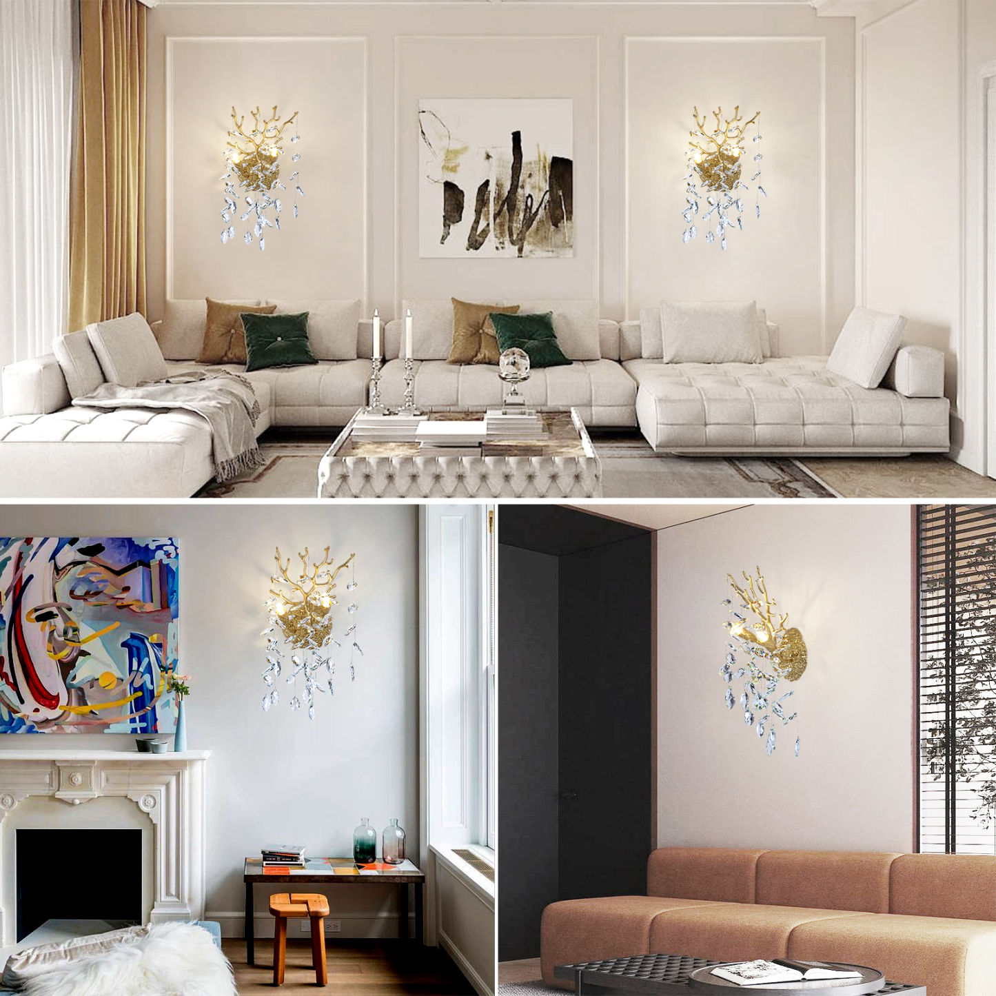 Ice Eye Crystal Gold/Silver Wall Sconce for All Rooms 10"H