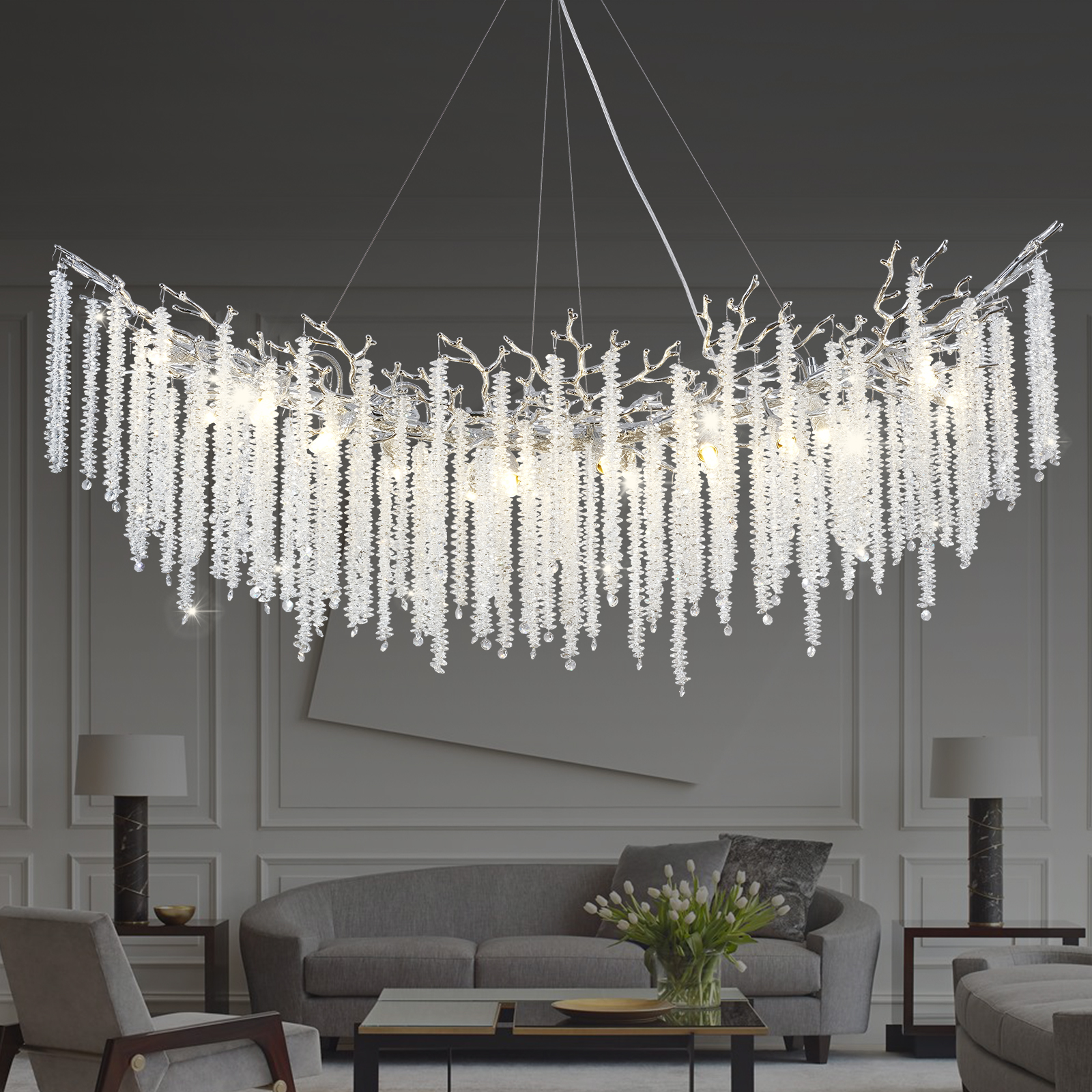 Snow Tree Branches Linear Chandelier for All Rooms 55''