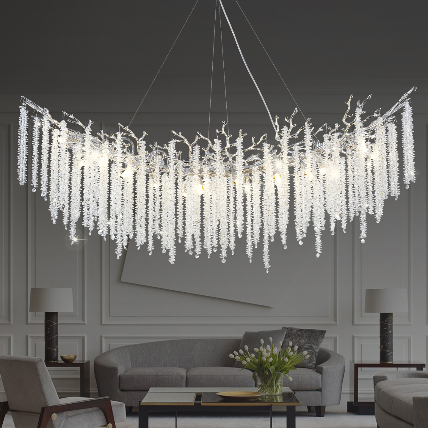 Snow Tree Branches Linear Chandelier for All Rooms 55''