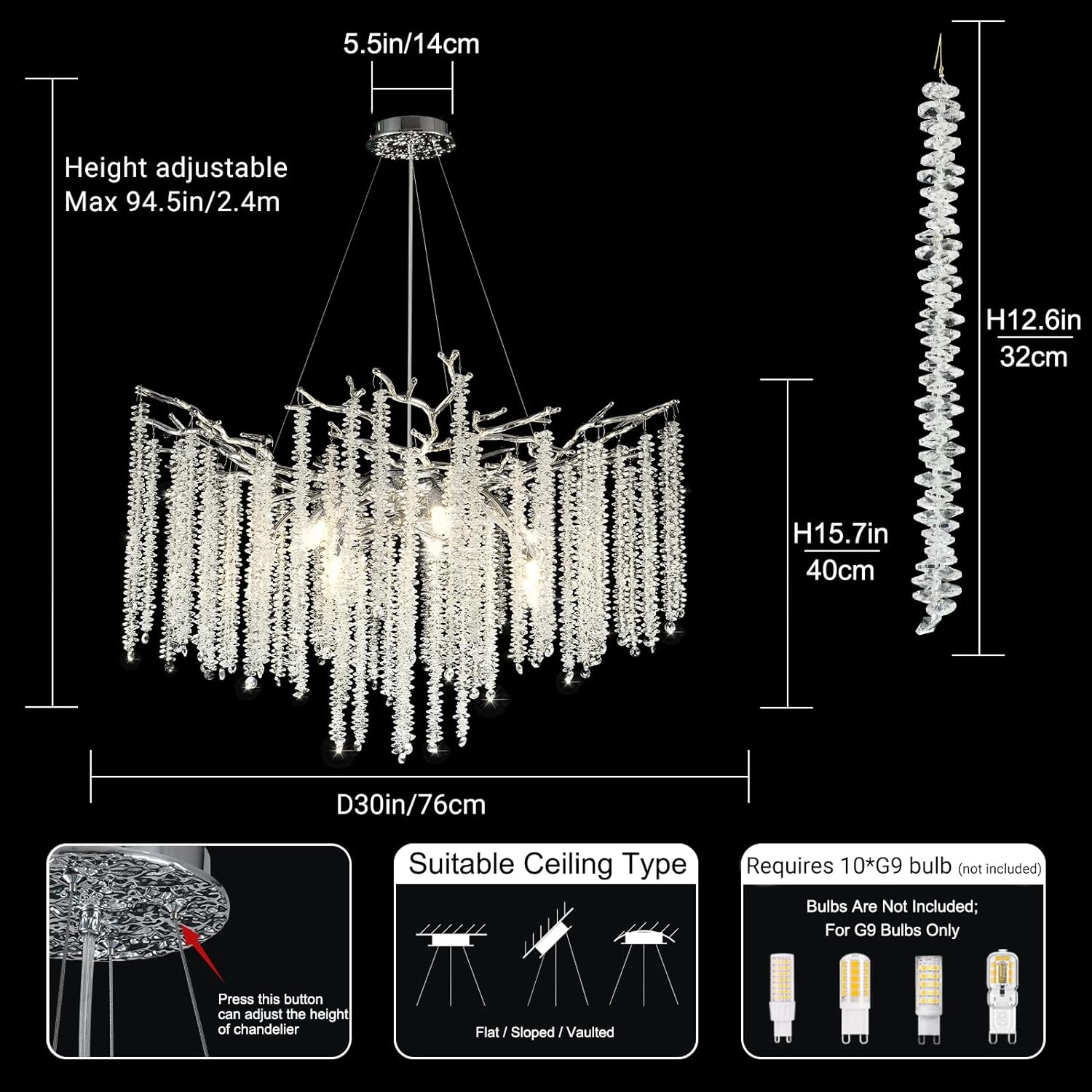 Silver Snow Tree Branches Chandelier for All Rooms 30''