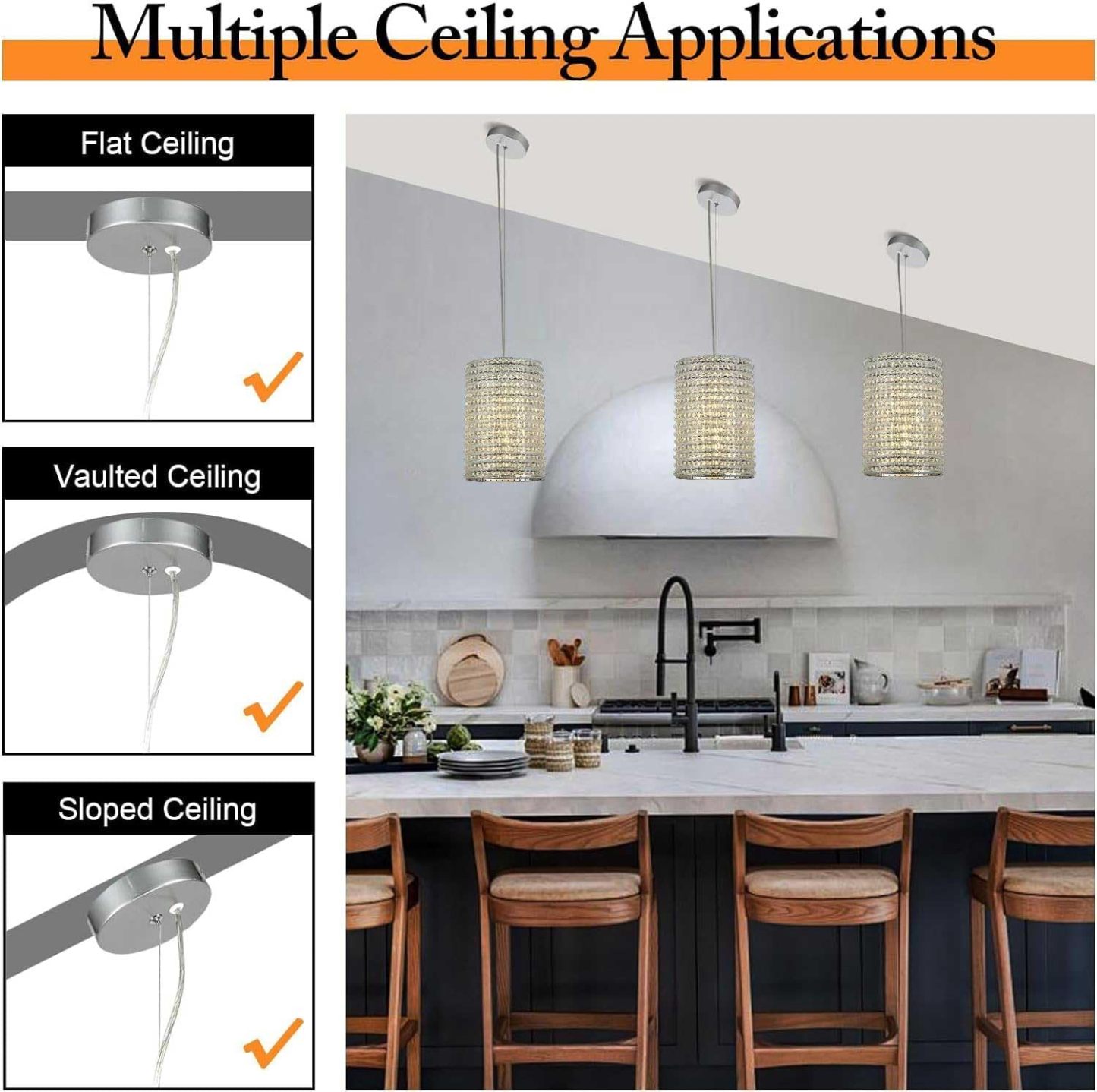 Grey/Clear K9 Crystal Beads Pendant Lights 12"