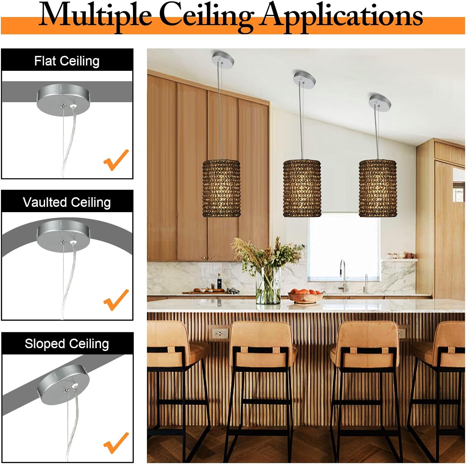 Grey/Clear K9 Crystal Beads Pendant Lights 12"