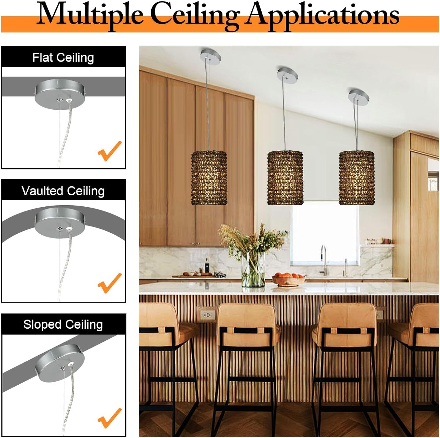 Grey/Clear K9 Crystal Beads Pendant Lights 12"