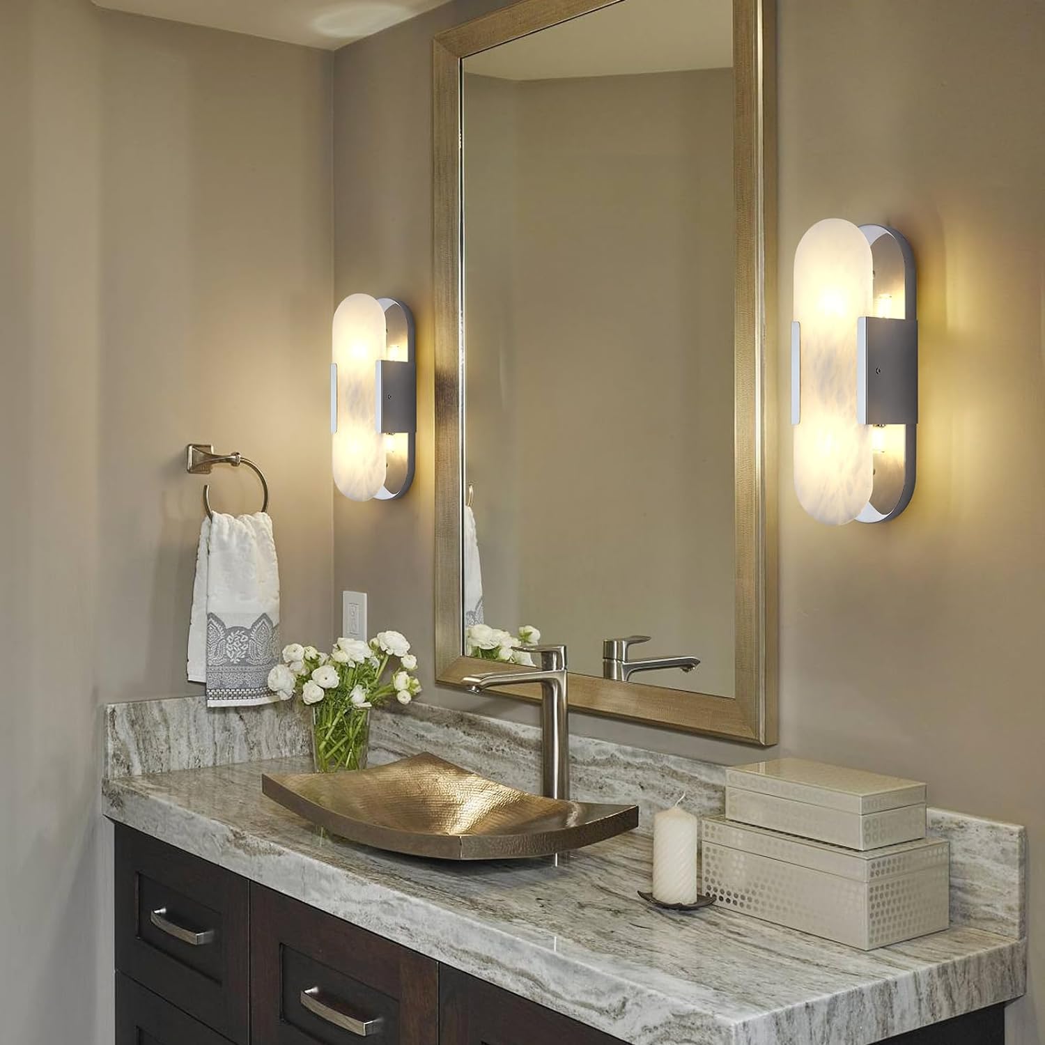 Oval Shaped Alabaster Wall Sconces 13.8" 19.7"