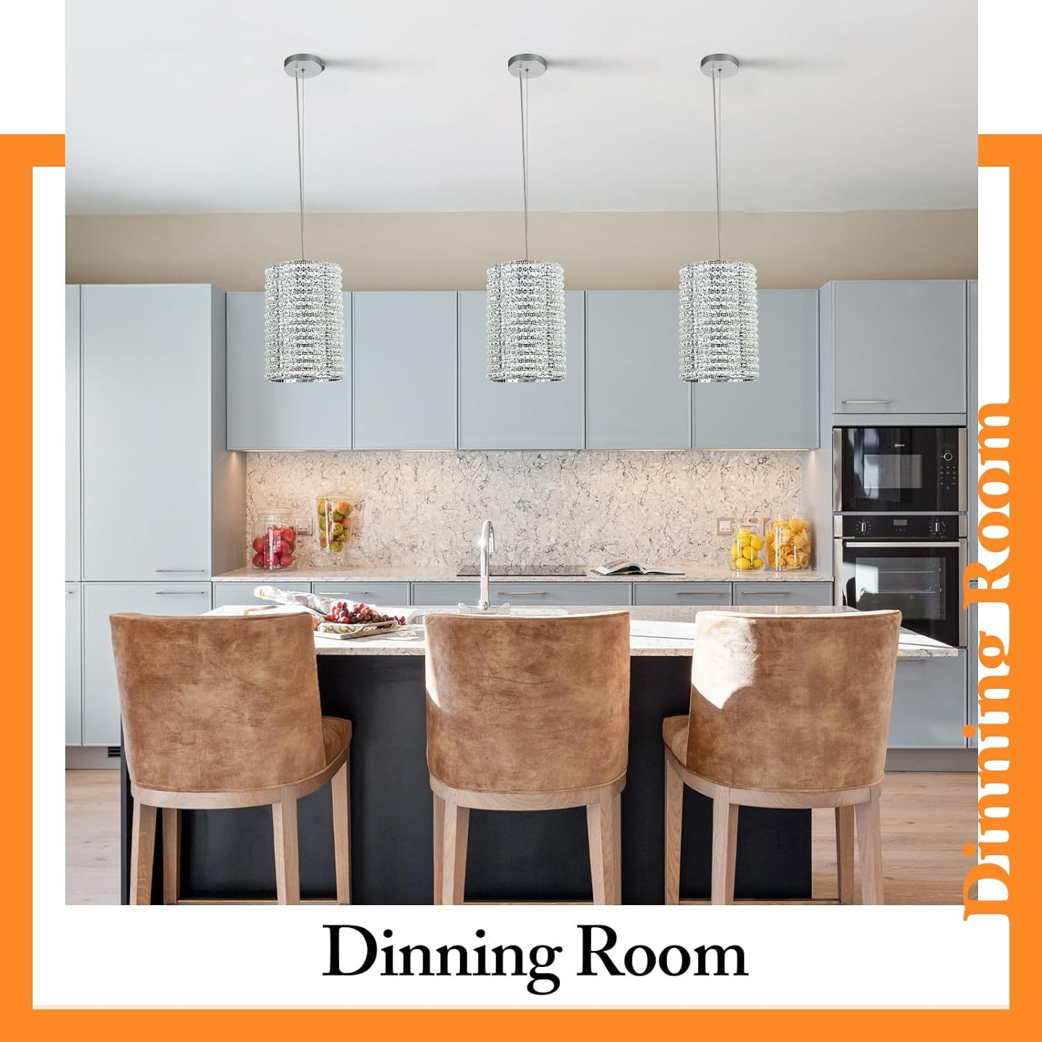 Grey/Clear K9 Crystal Beads Pendant Lights 12"