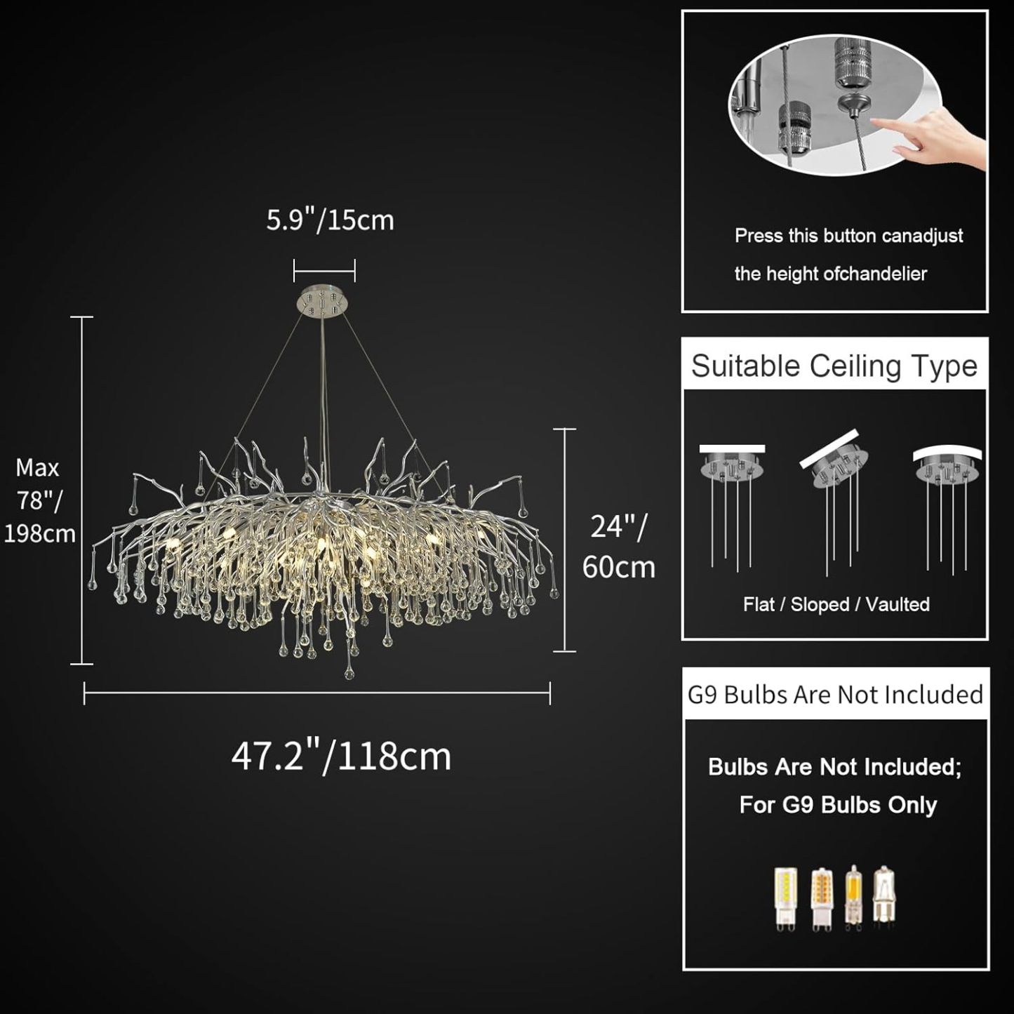Raindrop Tree Branch Chandelier 23" 47"