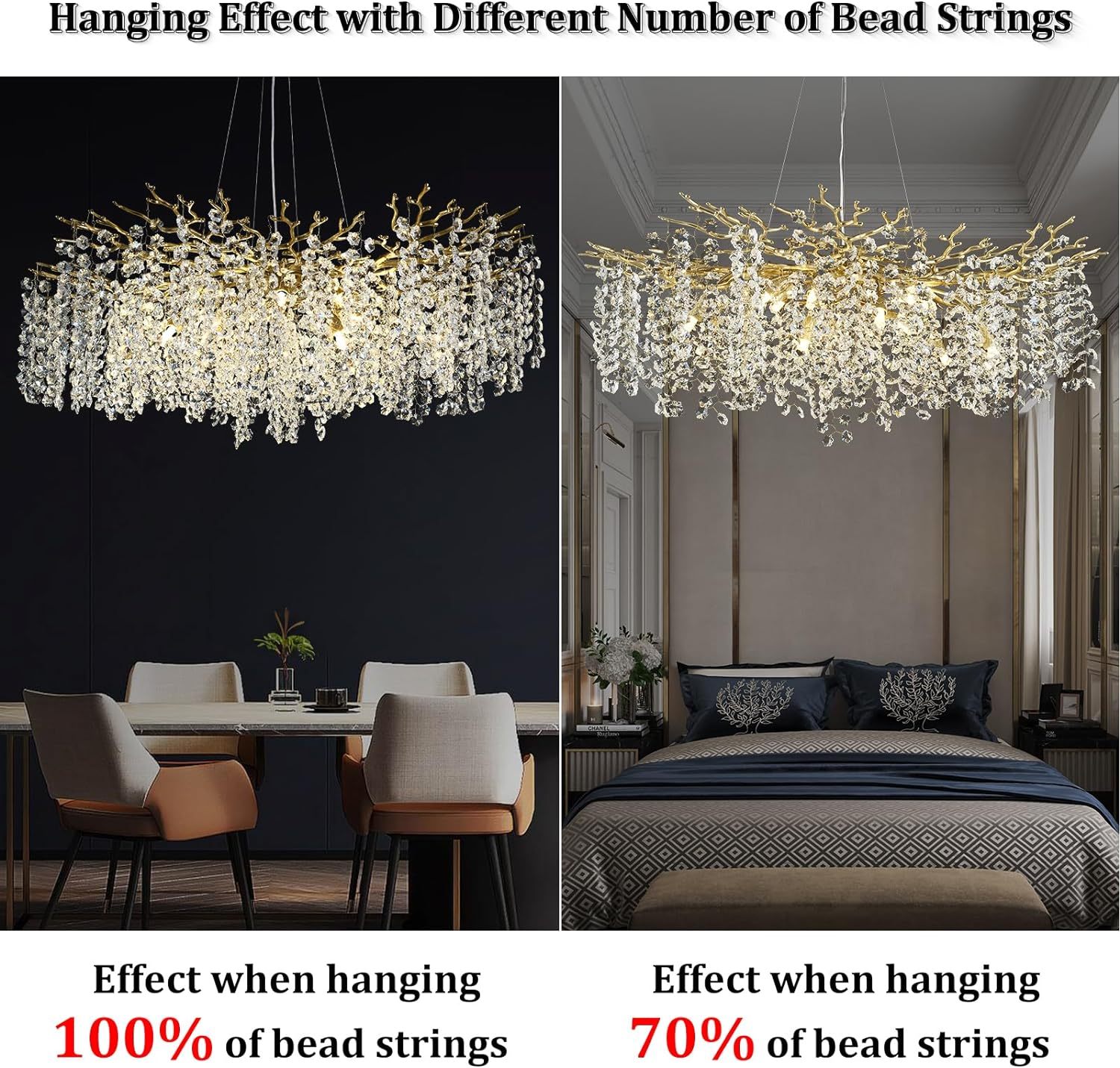 Snow Tree Branch Crystal Chandelier for All Rooms 30" 40" 55"