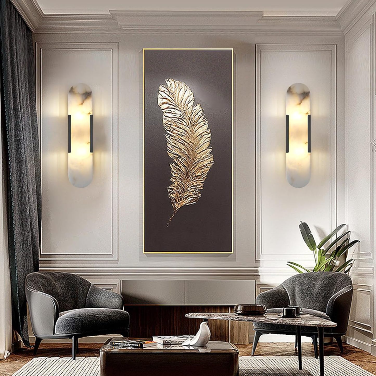 Oval Shaped Alabaster Wall Sconces 13.8" 19.7"