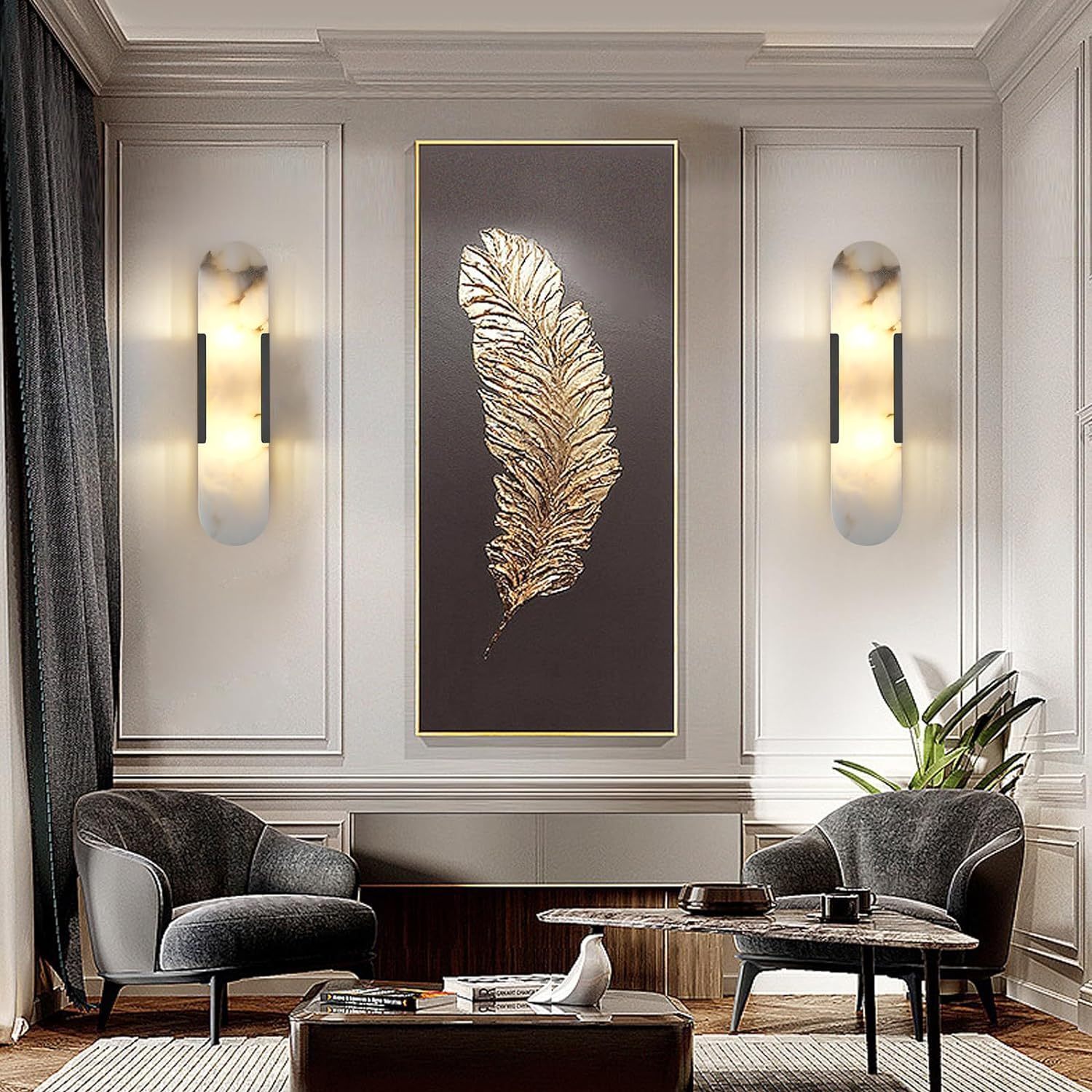 Oval Shaped Alabaster Wall Sconces 13.8" 19.7"