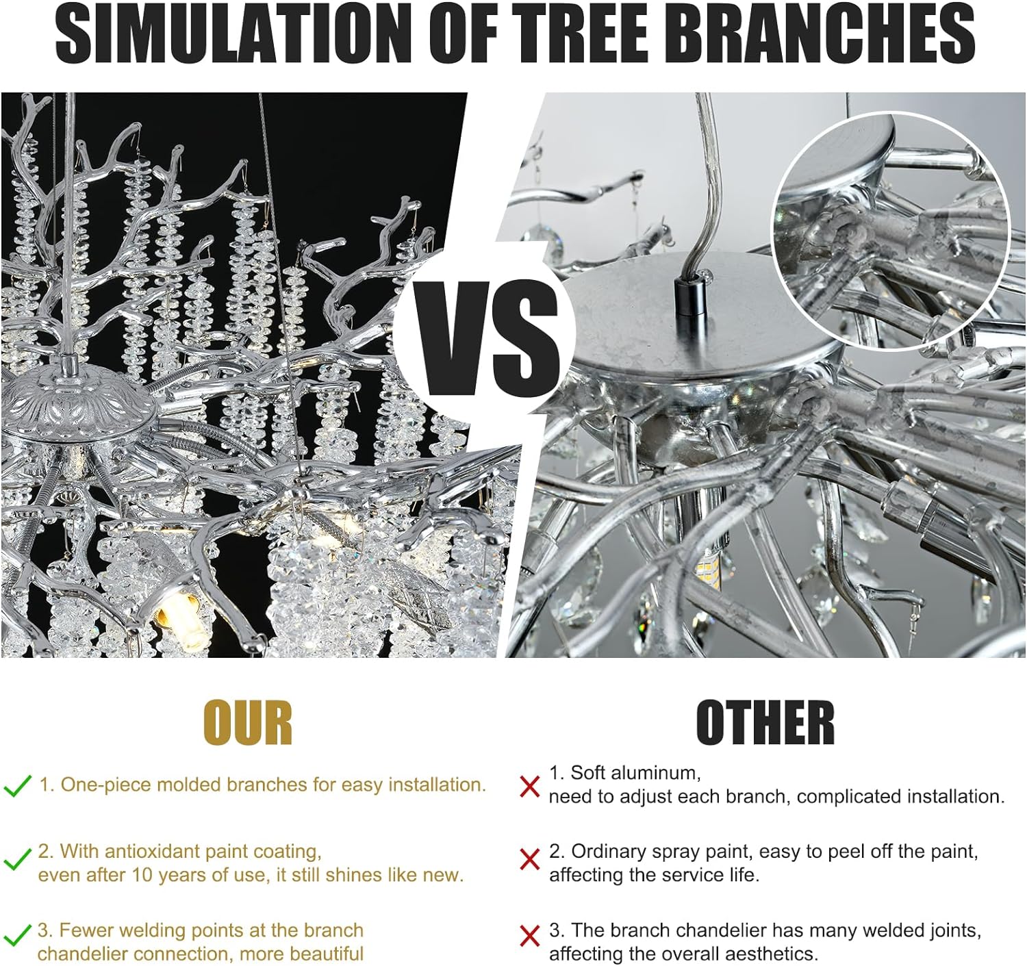 Silver Snow Tree Branches Chandelier for All Rooms 30''