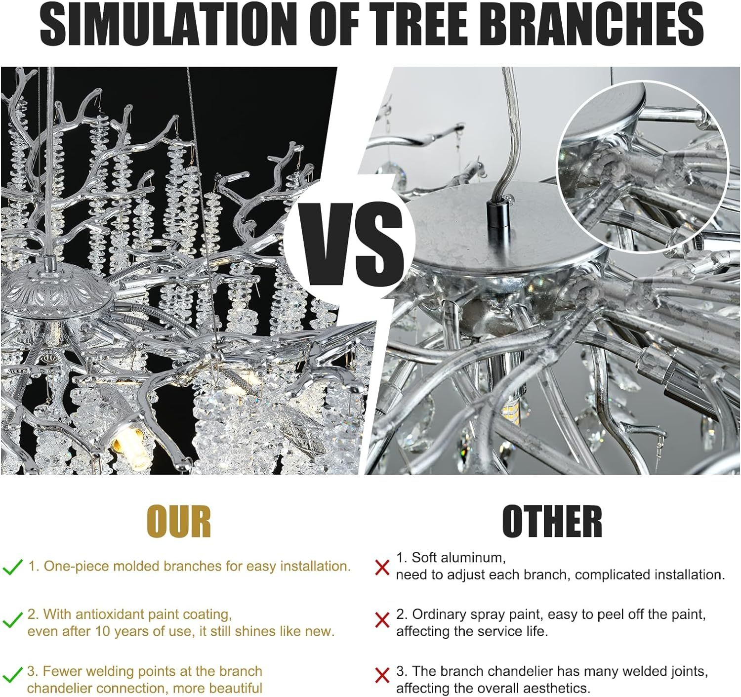 Silver Snow Tree Branches Chandelier for All Rooms 30''