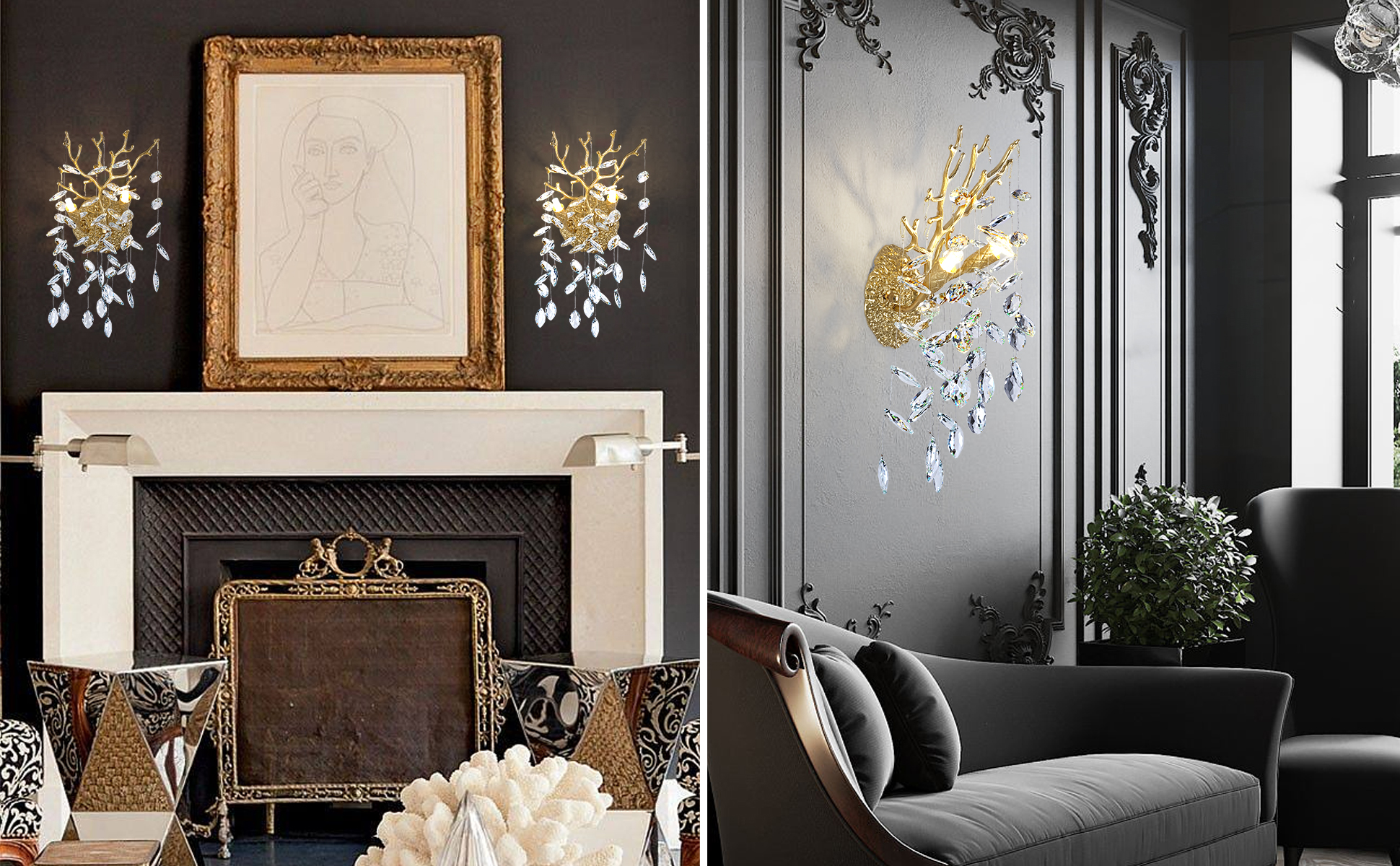 Ice Eye Crystal Gold/Silver Wall Sconce for All Rooms 10"H