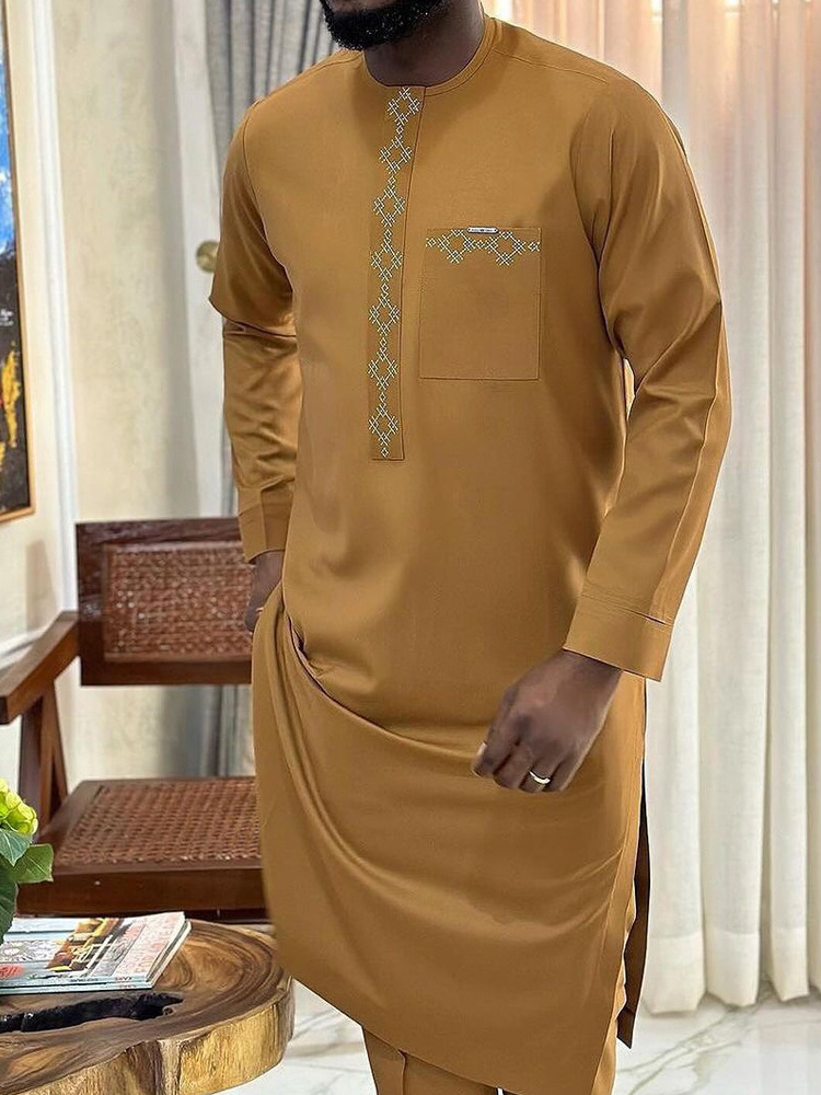 2024 New African Ethnic Style Long Sleeve Embroidered Pocket Men's 2-piece Set 10005
