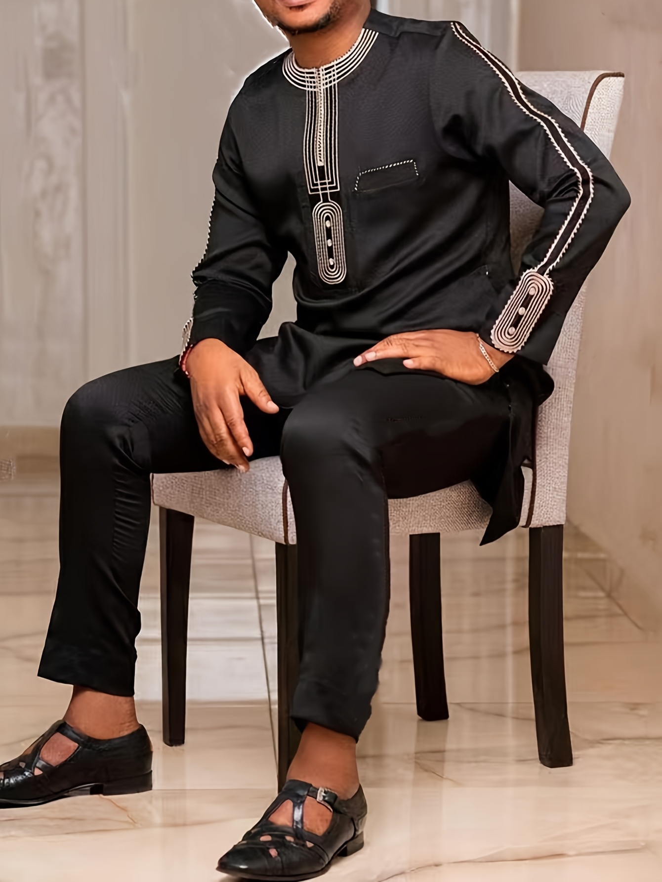 Africance Men's African Suit Set | Embroidered Jacket & Casual Pants 2-Piece | Wedding & Party Wear