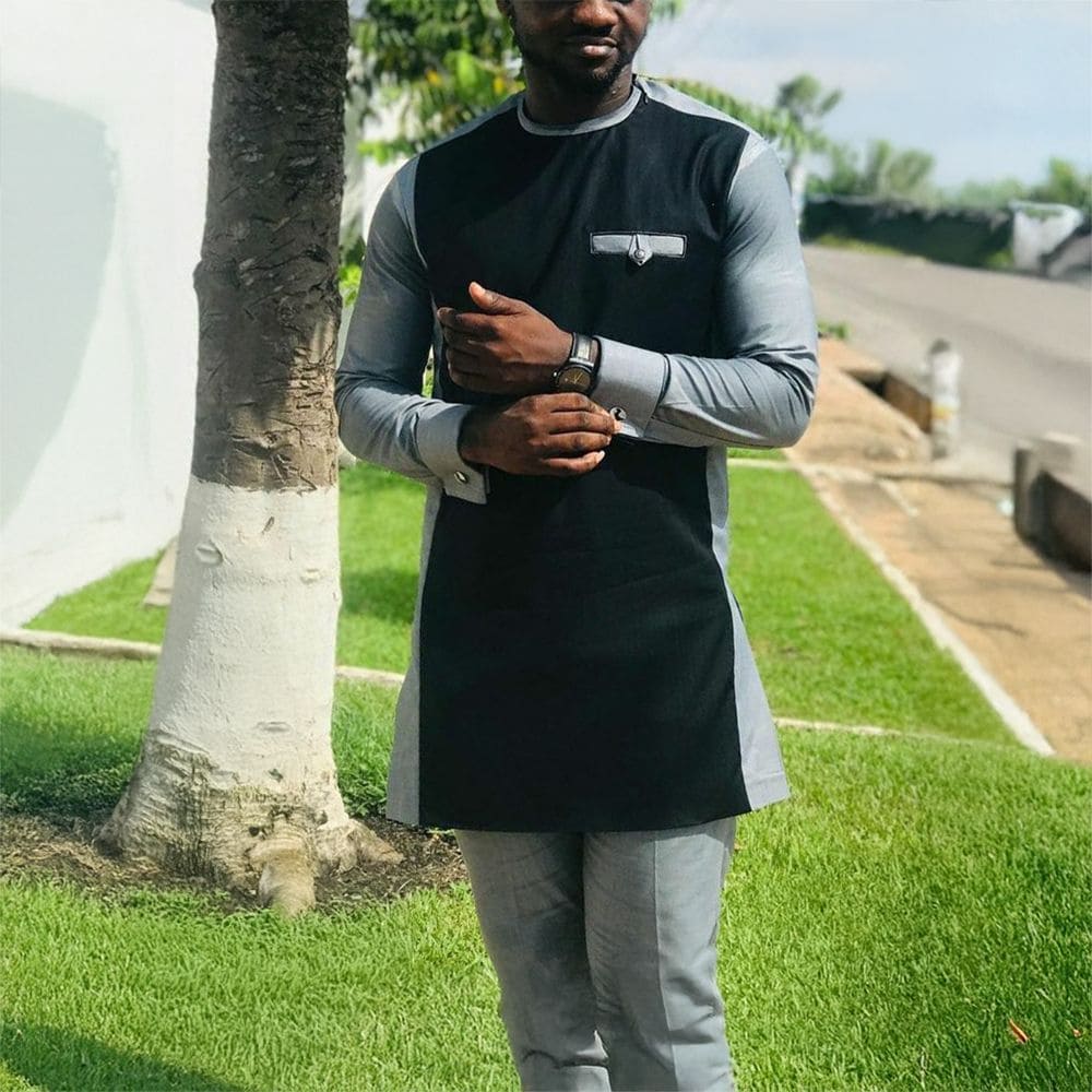 Africance Men's African Style Suit Set | Premium 2-Piece Patchwork Round Neck Outfit | Africa Men Clothing for Social Events 10082