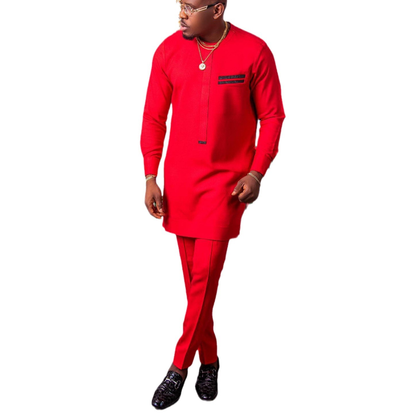 African Ethnic Style Men's Red Suit|Mens African Suits|Africance