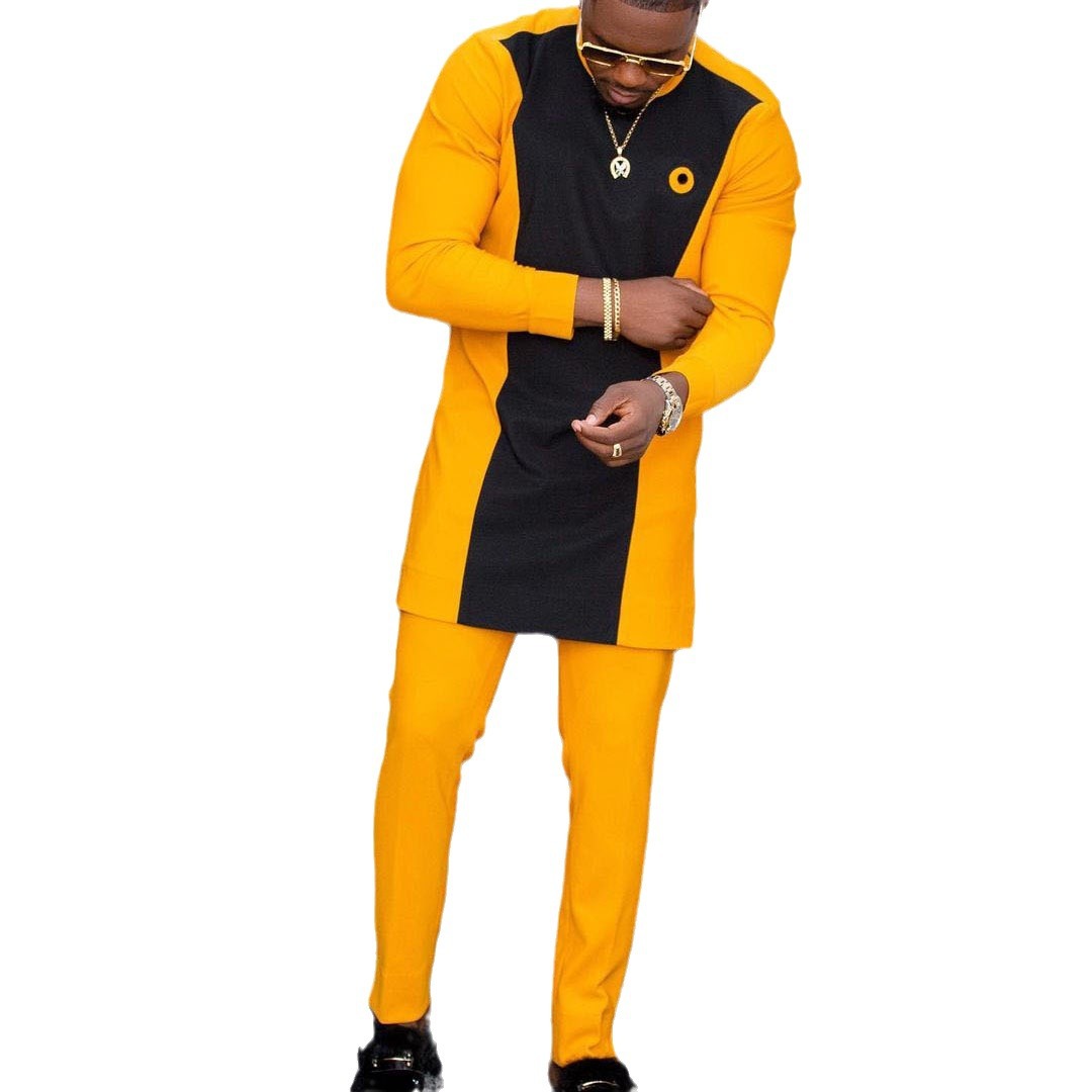 African Ethnic Fashion Men's Yellow And Black Suit|African Men's Suits|Africance