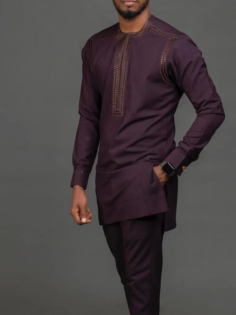 New African ethnic style men's long sleeved embroidery set with high quality 10036