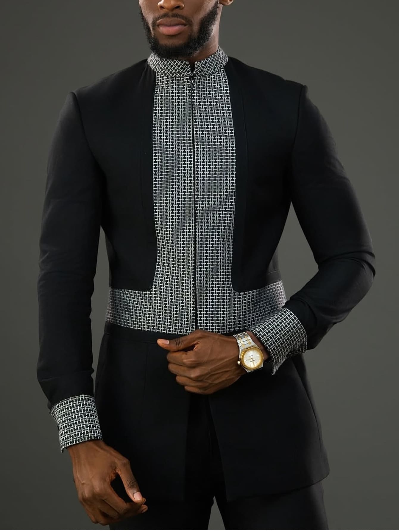 Africance Men's African Style 2-Piece Set | Plaid Patchwork Shirt with Casual Pants | Perfect for Parties, Weddings & Formal Occasions