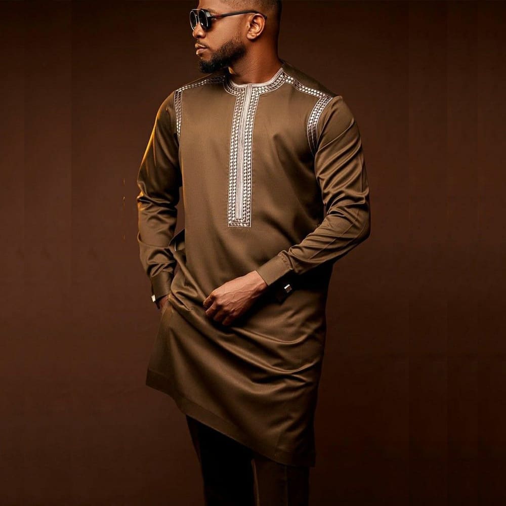 Africance Men's African Embroidered 2-Piece Set | Long-Sleeve Embroidered Shirt & Tailored Trousers | Wedding & Party Attire 10596