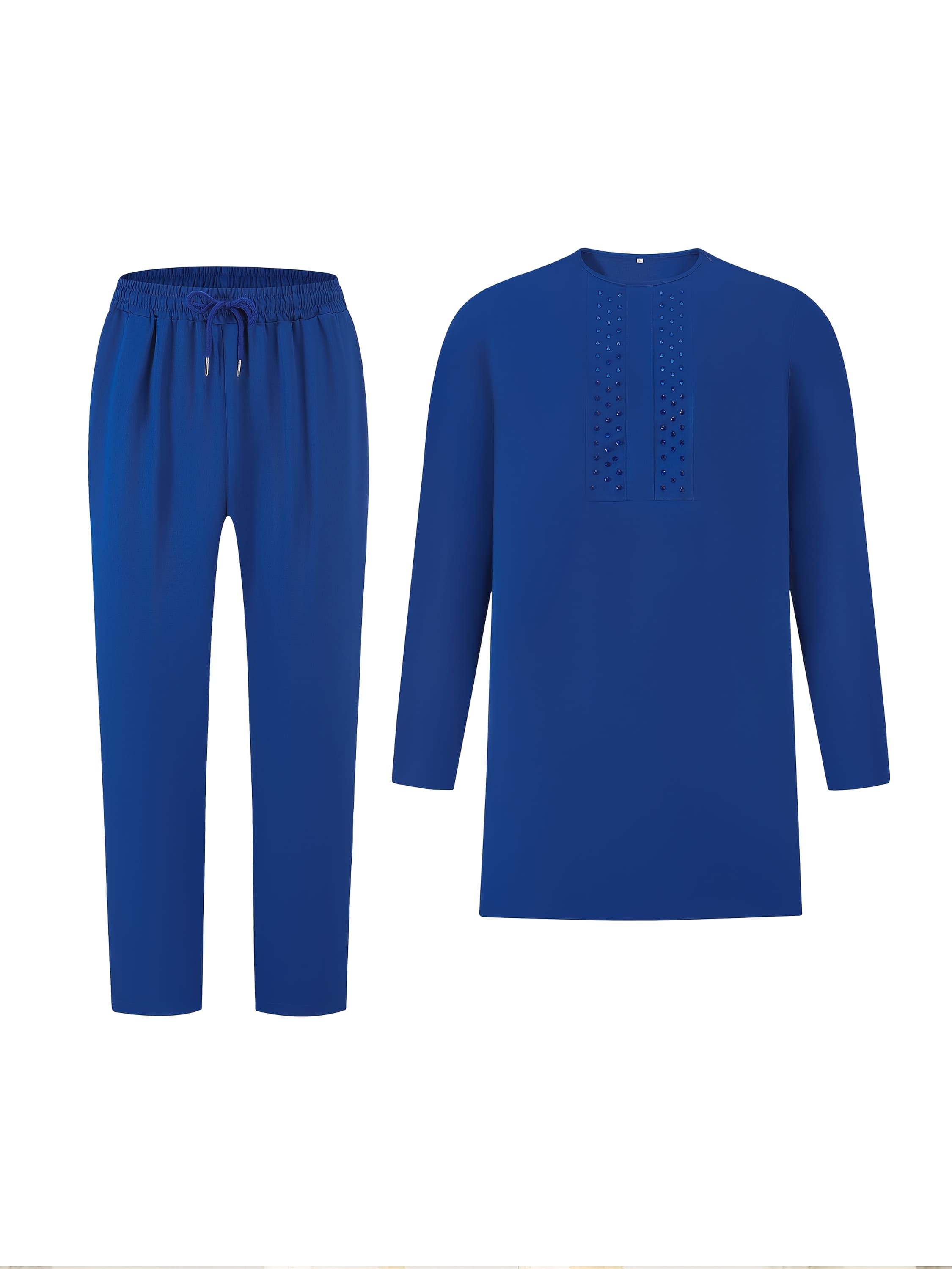 Men's African Dashiki Set with Beaded Patchwork | Long-Sleeve Casual 2-Piece | Street Style & Party Wear 10601-Africance