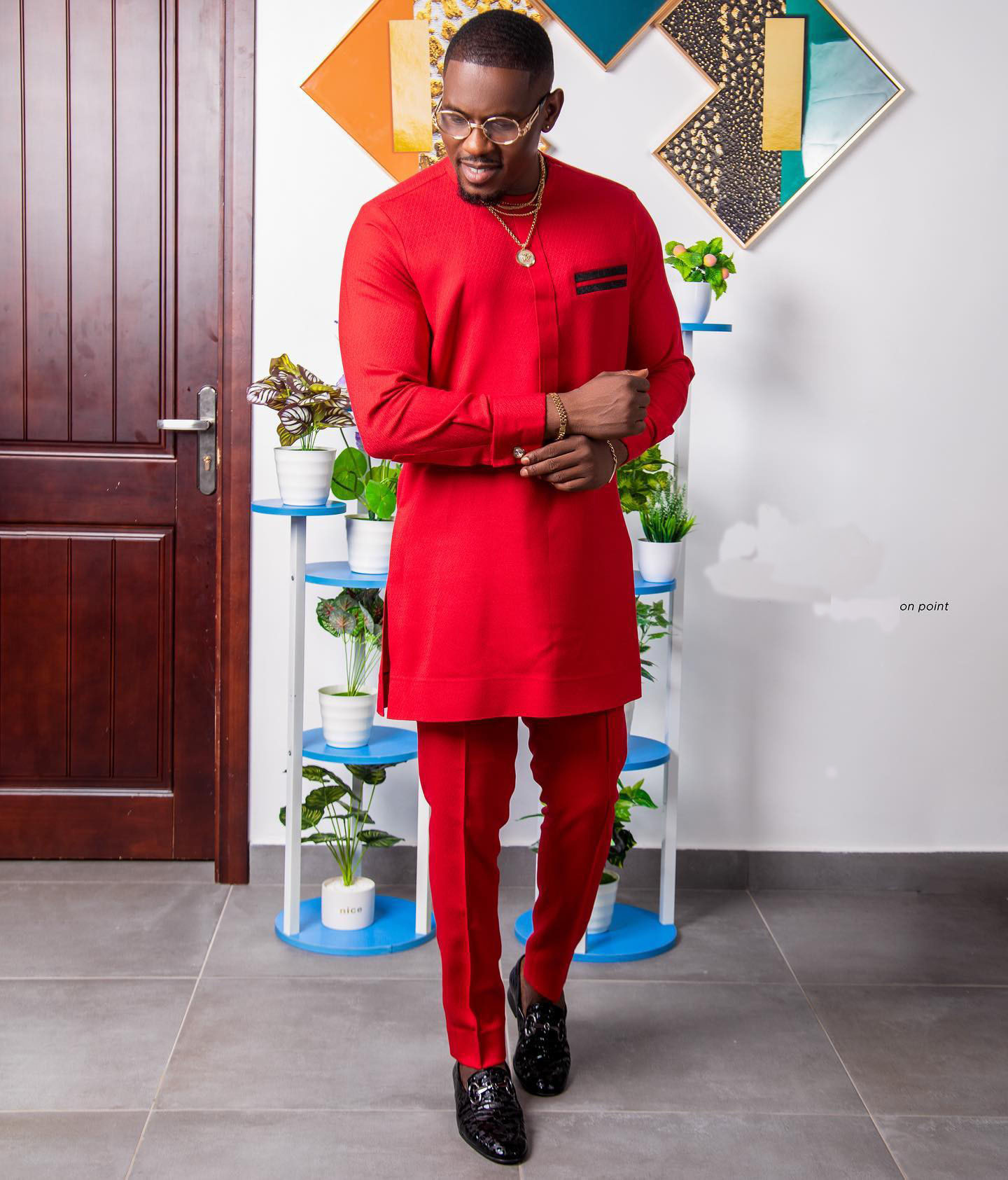 African Ethnic Style Men's Red Suit|Mens African Suits|Africance