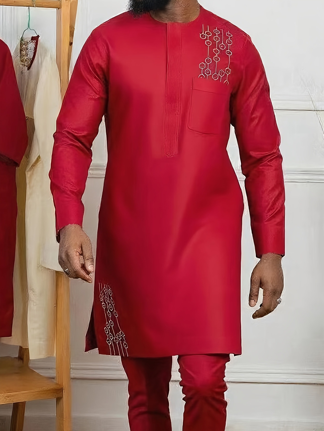 Africance Men's African Wedding Suit 2-Piece Set | Solid Color Embroidered Design | Formal & Festival Attire 10598-Africance