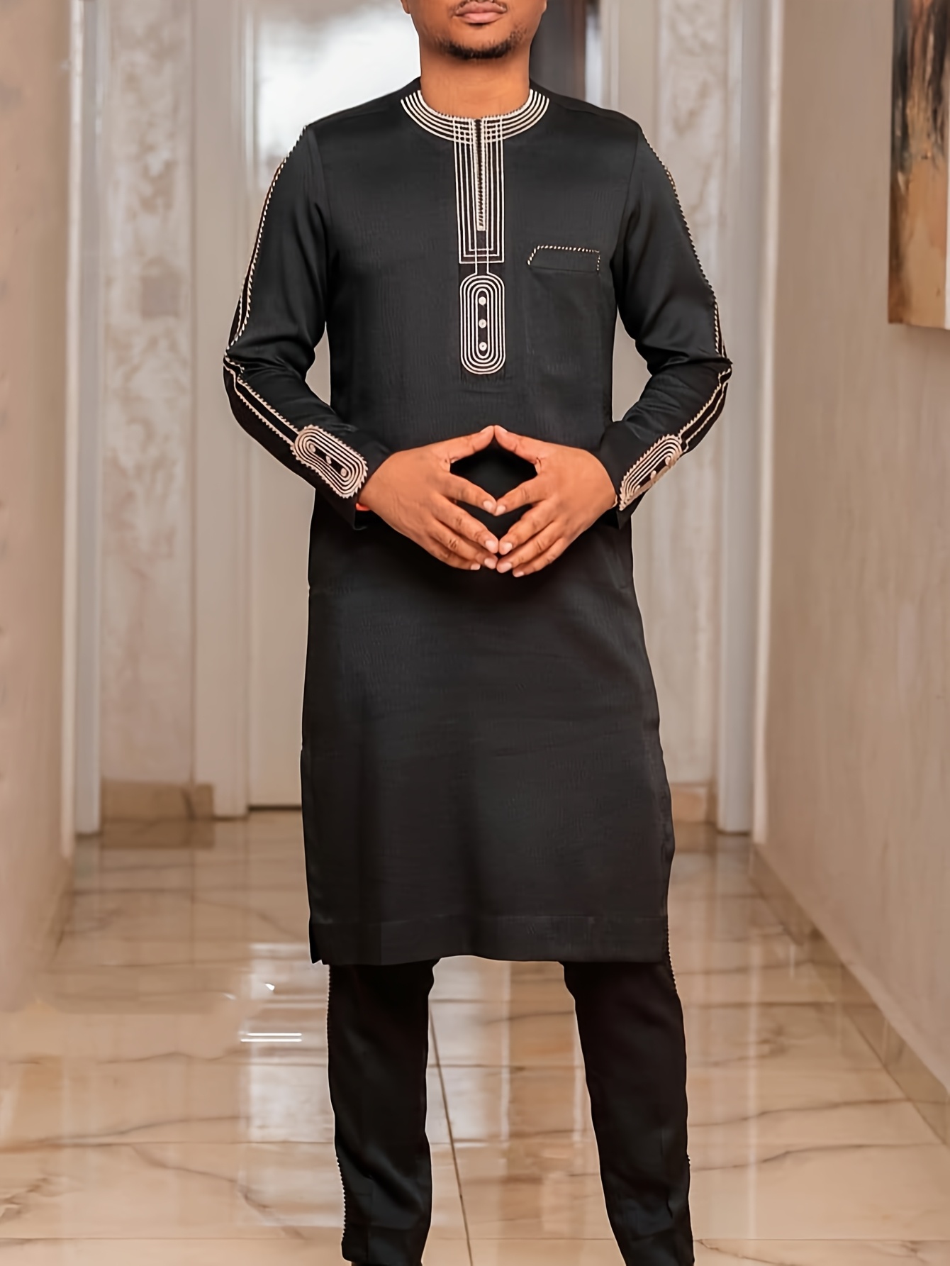 Africance Men's African Suit Set | Embroidered Jacket & Casual Pants 2-Piece | Wedding & Party Wear