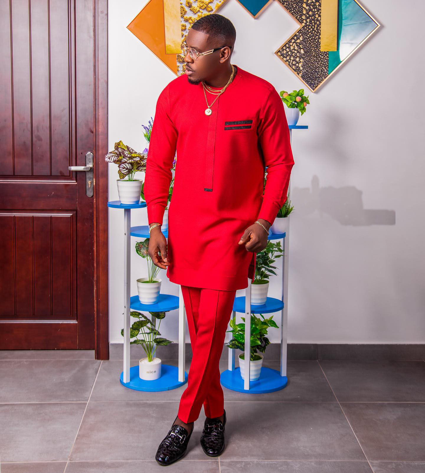 African Ethnic Style Men's Red Suit|Mens African Suits|Africance