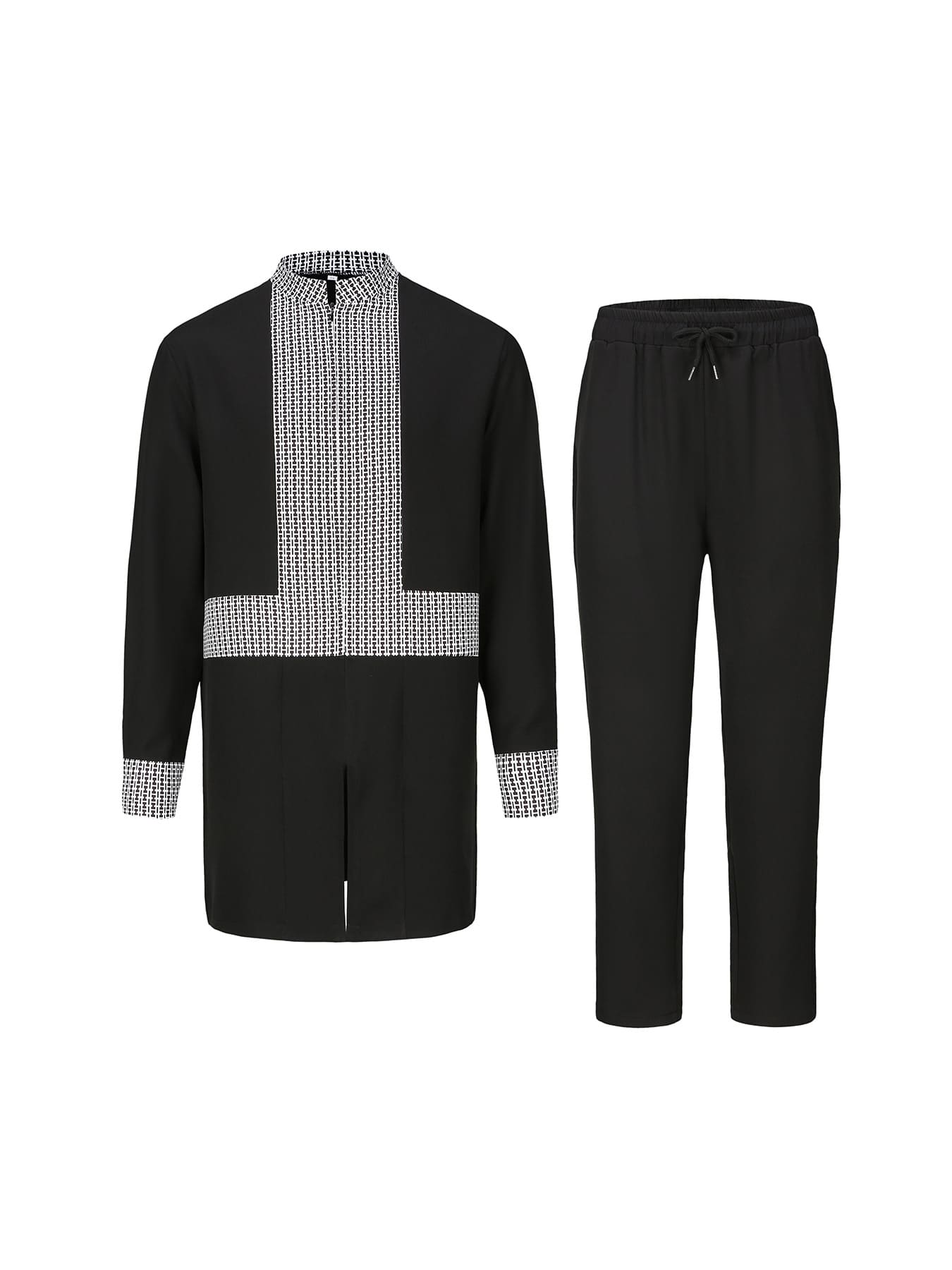 Africance Men's African Style 2-Piece Set | Plaid Patchwork Shirt & Casual Pants | Wedding & Party Outfit 10595-Africance