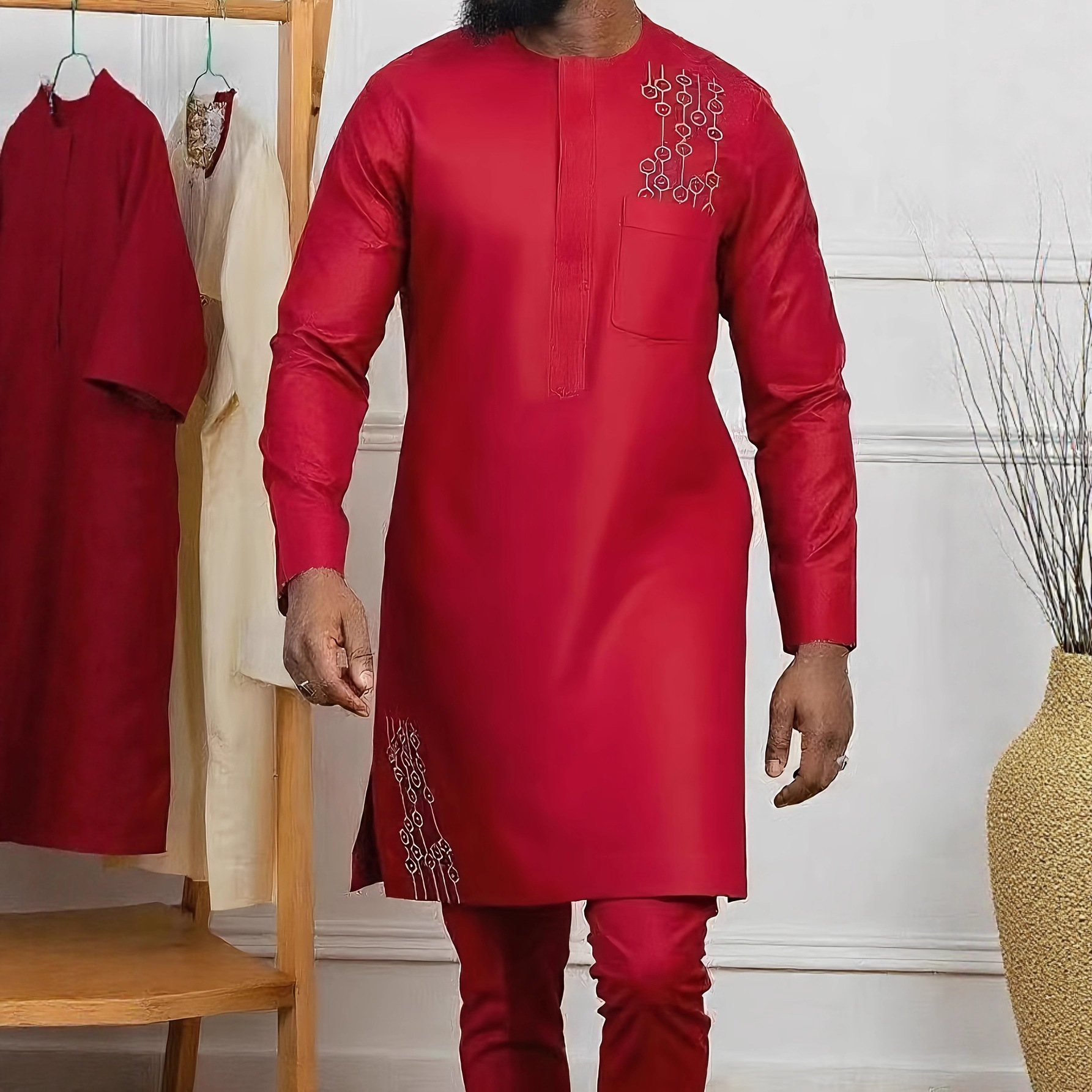 Africance Men's African Wedding Suit 2-Piece Set | Solid Color Embroidered Design | Formal & Festival Attire 10598-Africance