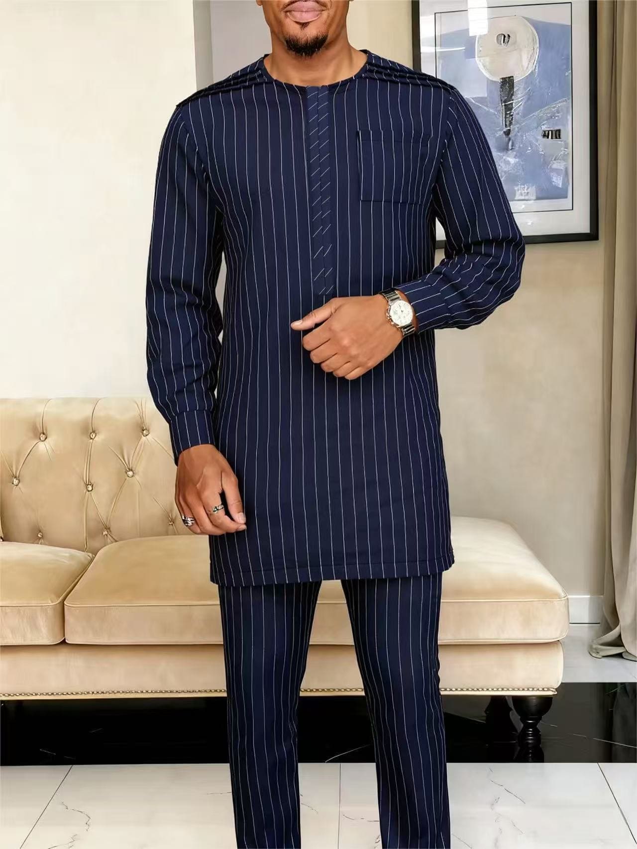 Africance Men's Kaftan Set | Embroidered Long-Sleeve 2-Piece Set | Luxury Festival & Formal Wear with Versatile Elegance 10081