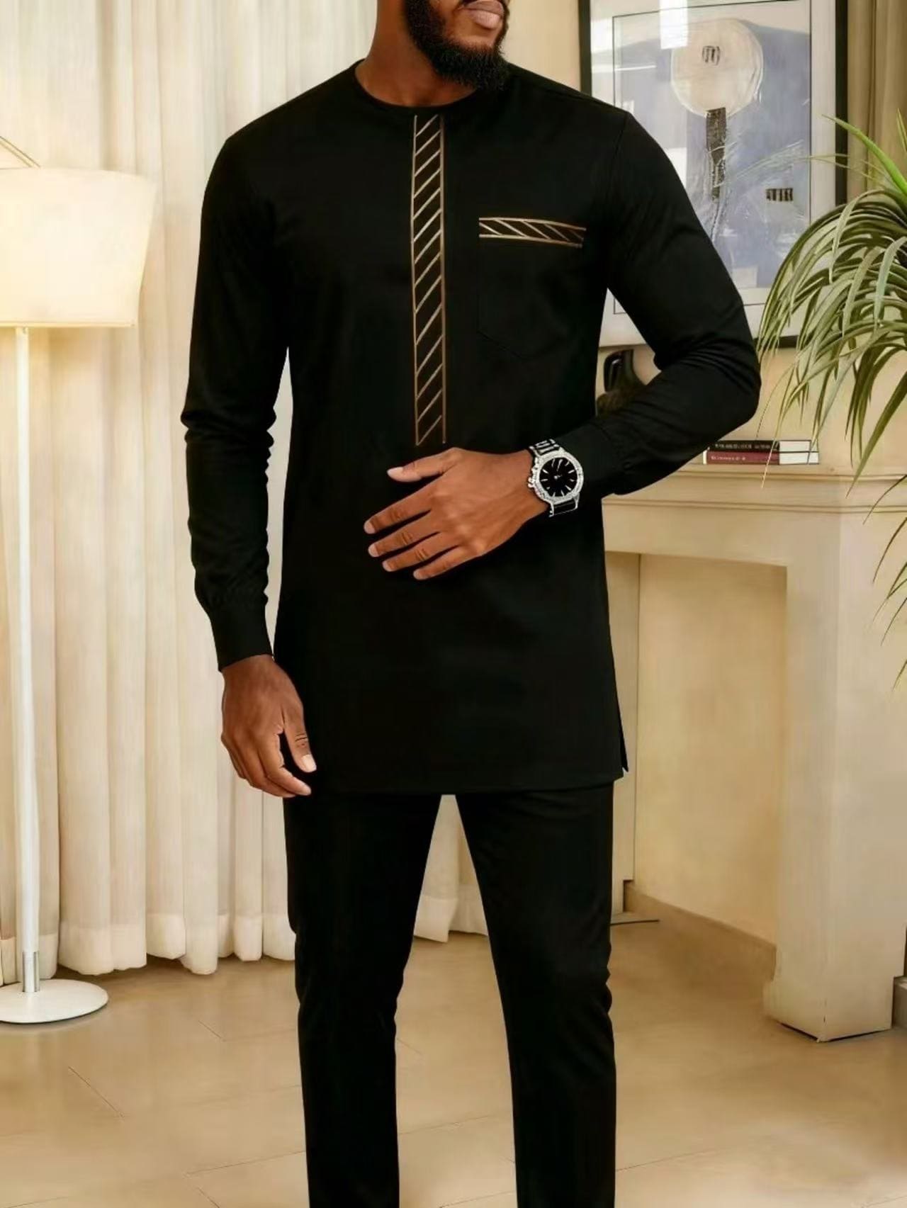 Africance Men's Kaftan Set | Embroidered Long-Sleeve 2-Piece Set | Luxury Festival & Formal Wear with Versatile Elegance 10081