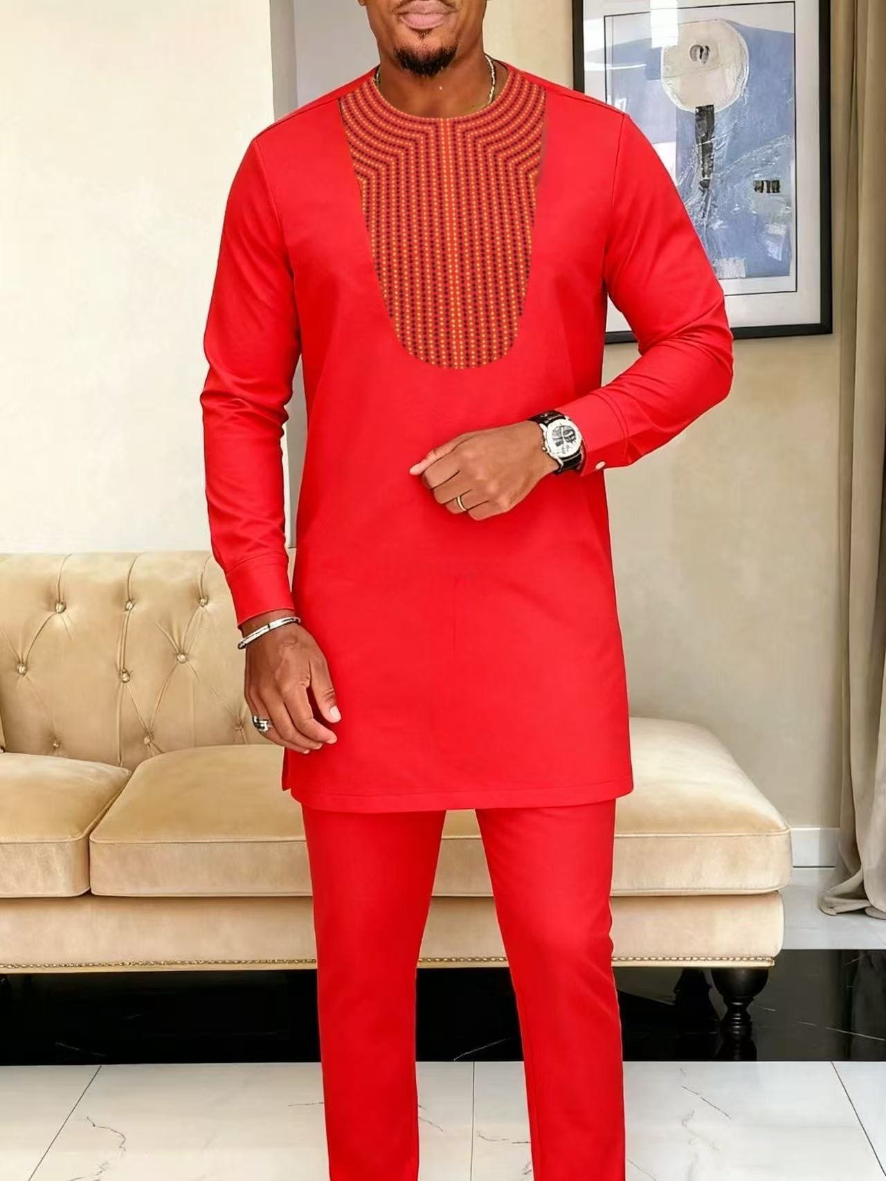 Africance Men's Kaftan Set | Embroidered Long-Sleeve 2-Piece Set | Luxury Festival & Formal Wear with Versatile Elegance 10081