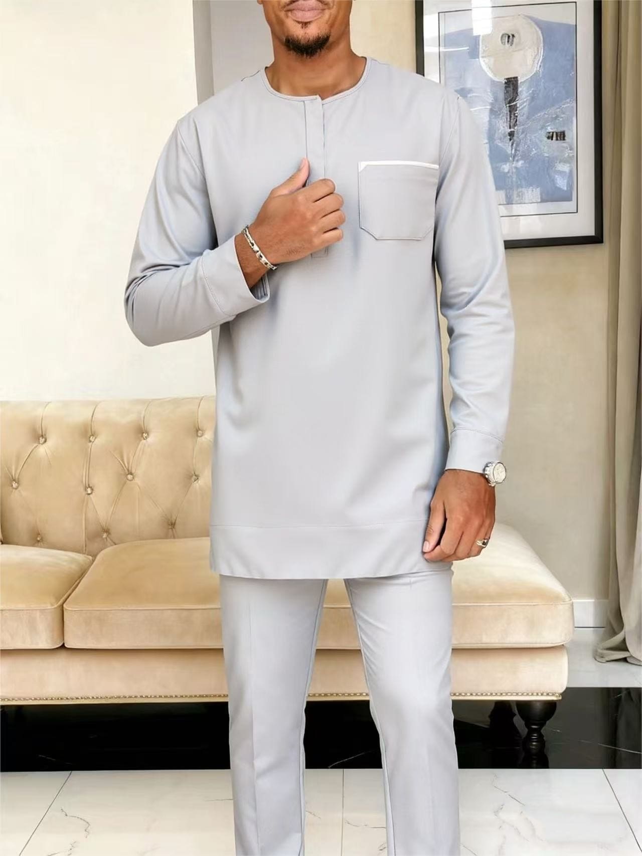 Africance Men's Kaftan Set | Embroidered Long-Sleeve 2-Piece Set | Luxury Festival & Formal Wear with Versatile Elegance 10081