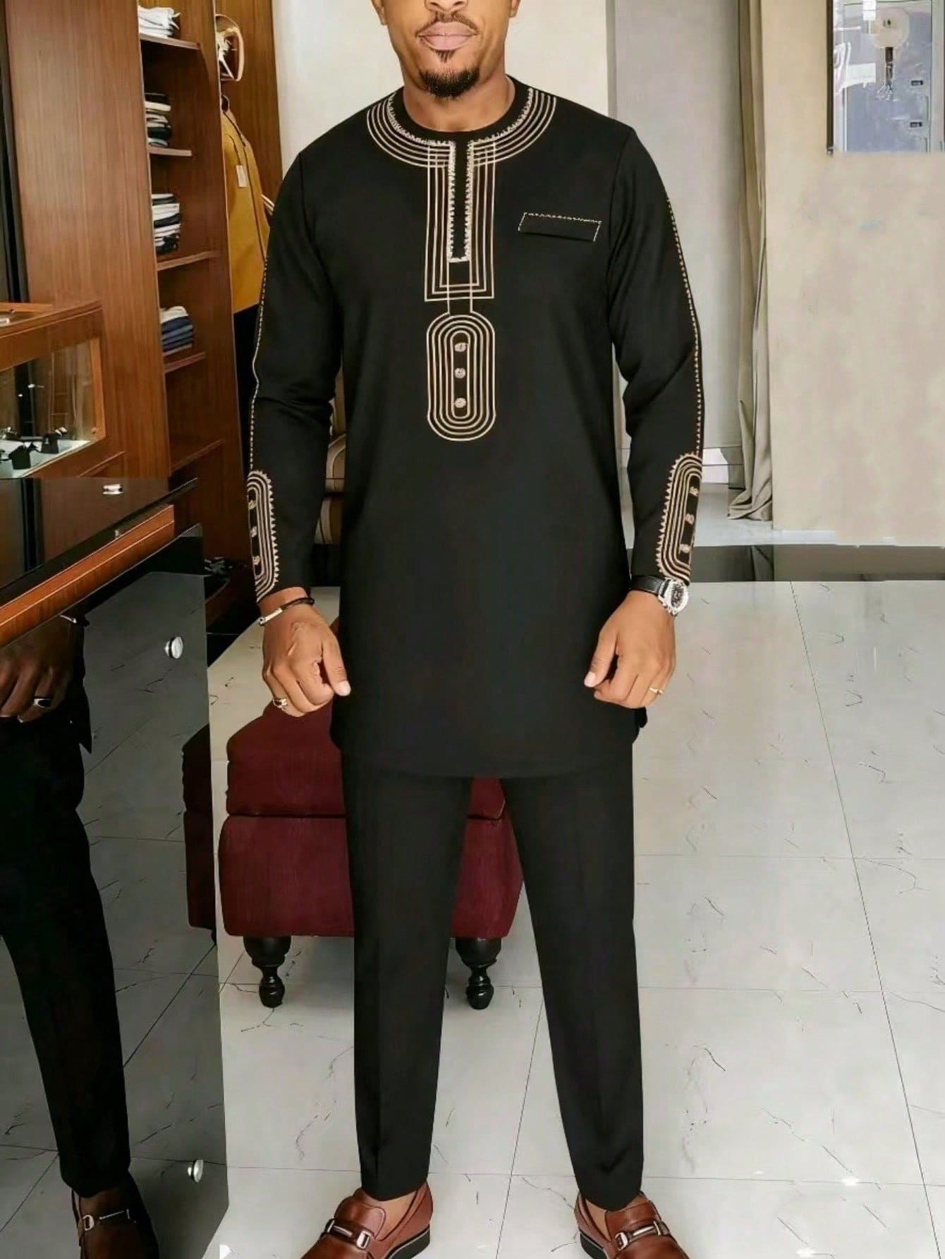 Africance Men's Kaftan Set | Embroidered Long-Sleeve 2-Piece Set | Luxury Festival & Formal Wear with Versatile Elegance 10081