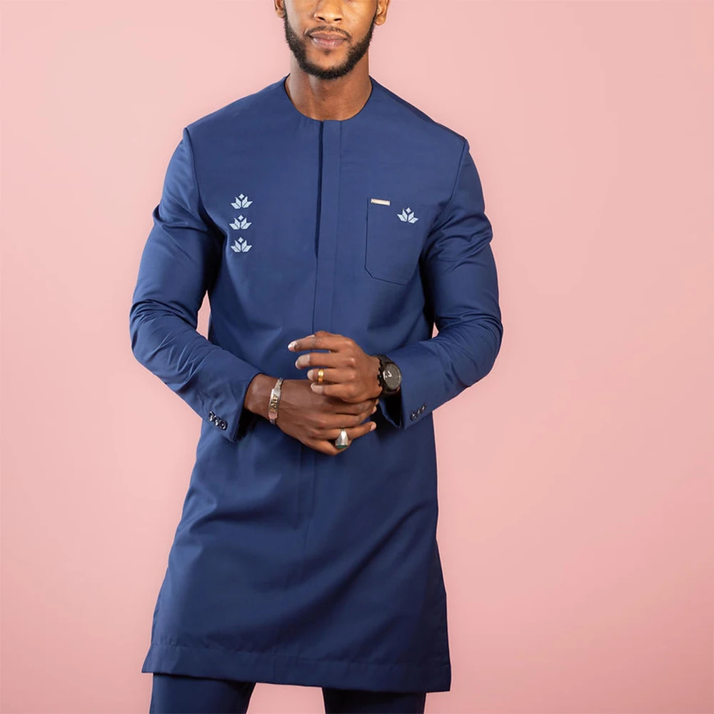 Men's Solid Round Neck Business Suit in African suit Styles