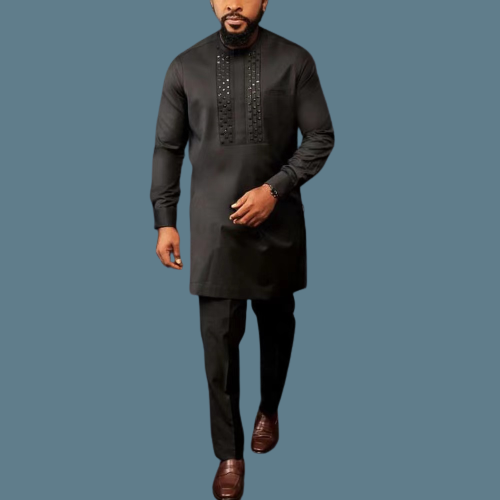 Men's New African Ethnic Style Fashion Casual Round-neck African American Men's Suit