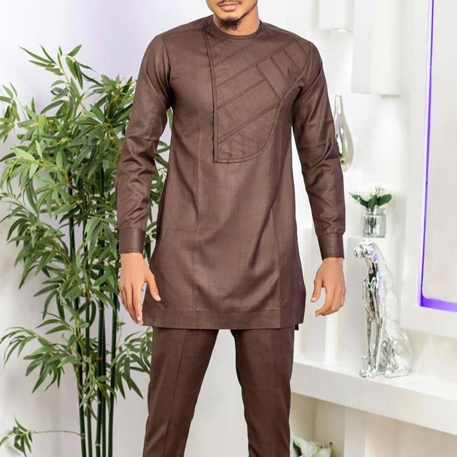 Men's African Suits|Stylish Ethnic Long-Sleeve Shirt & Pants for Weddings & Parties