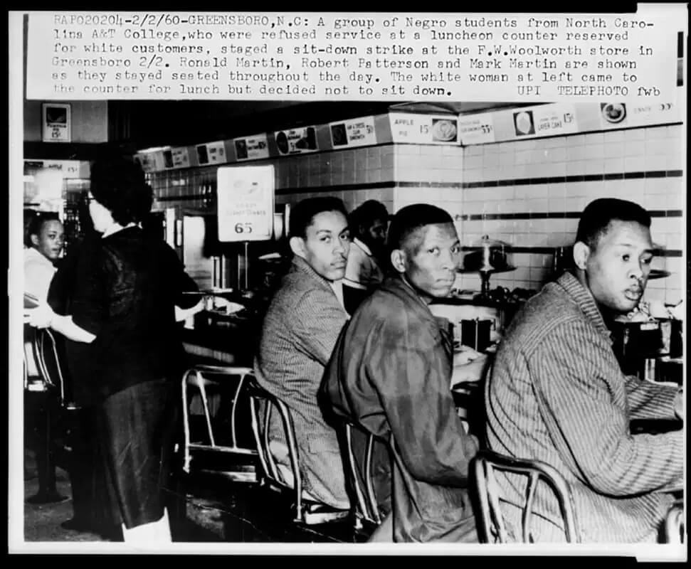 Woolworth&rsquo;s lunch counter sit-in protest in Greensboro, North Carolina.