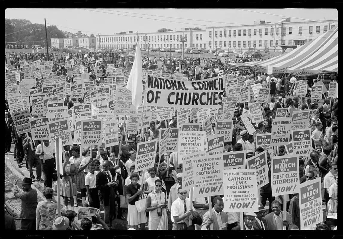 Photograph of demonstrators at the March on Washington for Jobs and Freedom by Marion S. Trikosko, 1963. 