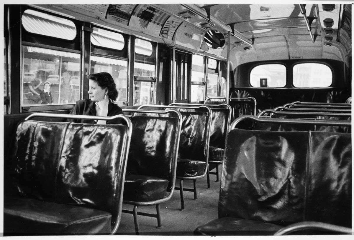 Empty seats on a bus during the Montgomery Bus Boycott.