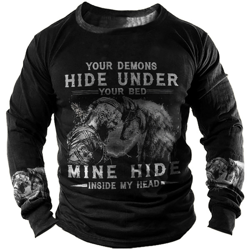 Vikings, Your Demons Hide Under Your Bed Men's Retro Outdoor Tactical 