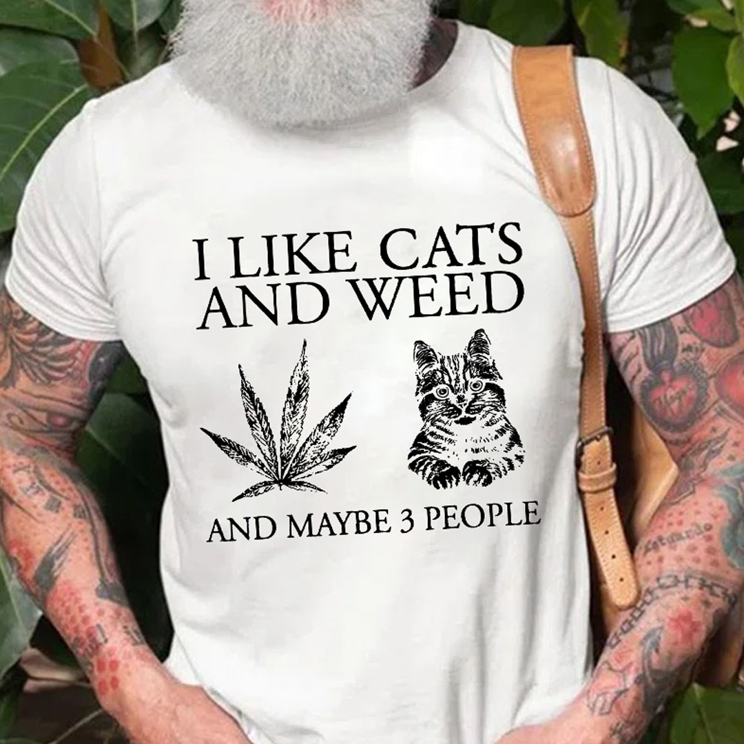 I Like Cats And Maybe 3 People Men's Short Sleeve  Printed T-shirt-