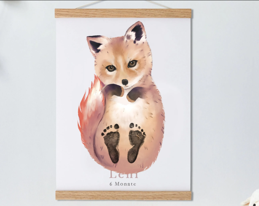 Baby Fox, Baby Gift and Pets Gift Personalized,, Footprint Set, Mural Baby & Children's Room Decor Animals, Fox Baby Gift