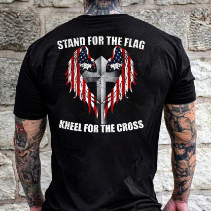Stand For The Flag Kneel For The Cross Men's Short Sleeve  Printed T-shirt-