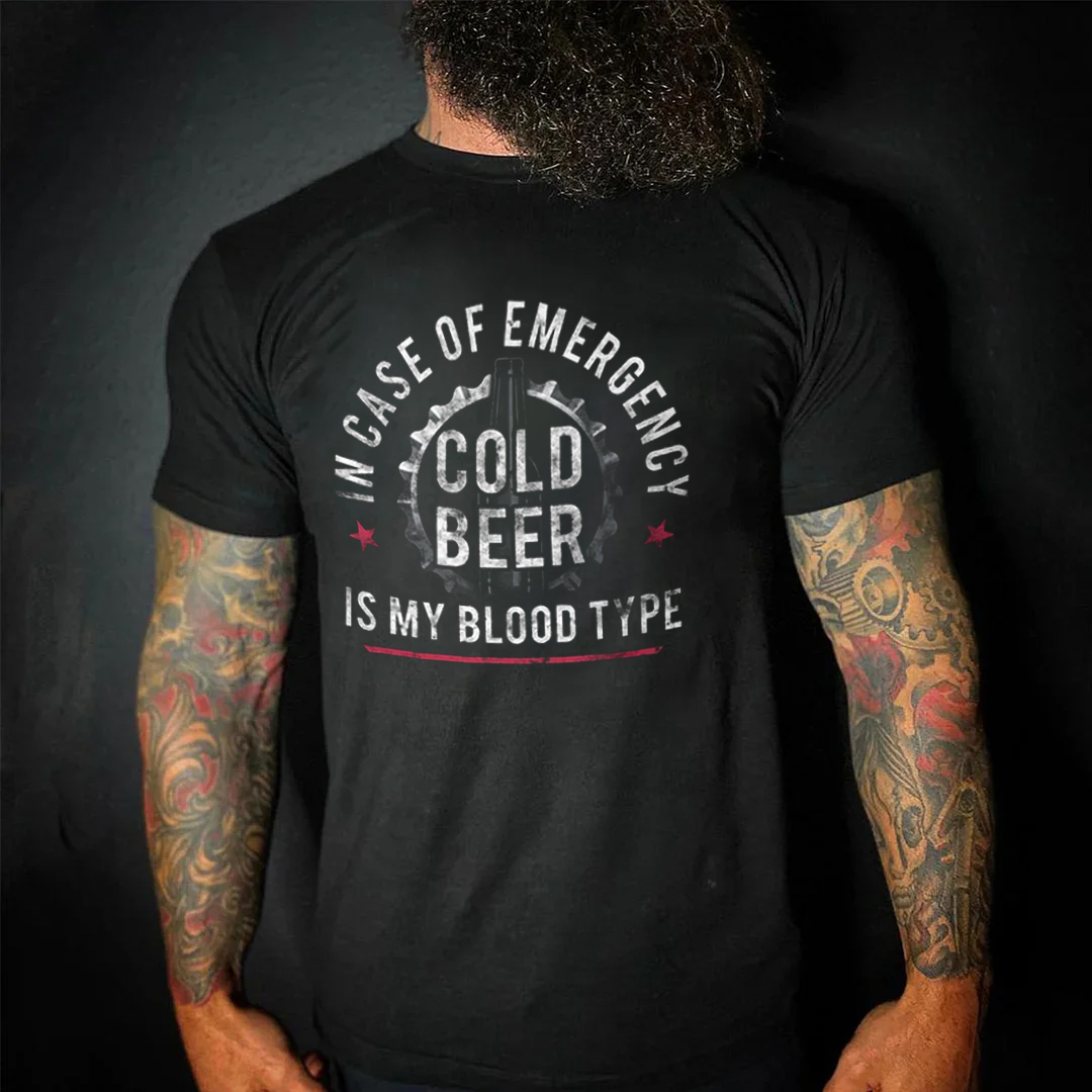In Case of Emergency My Blood Type is Beer Men's Short Sleeve  Printed T-shirt-