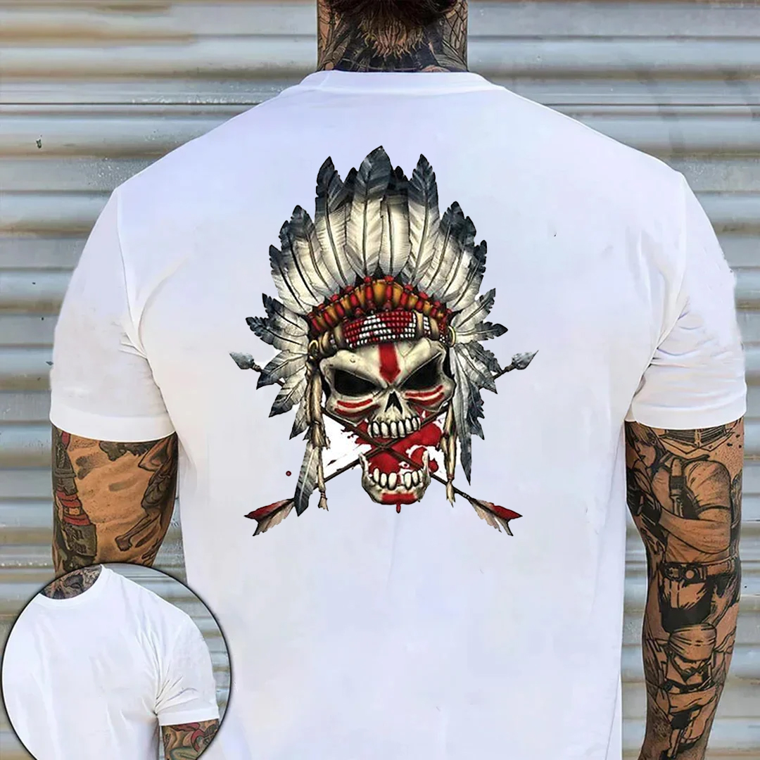 Native American Indian Tribal Gothic Skull Men's Short Sleeve  Printed T-shirt-